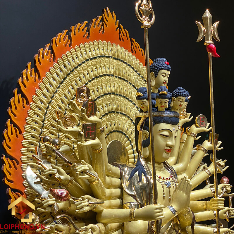 Tượng Thiên Thủ Thiên Nhãn Bằng Đồng Đài Loan Dát Vàng Cao Cấp cao 90cm