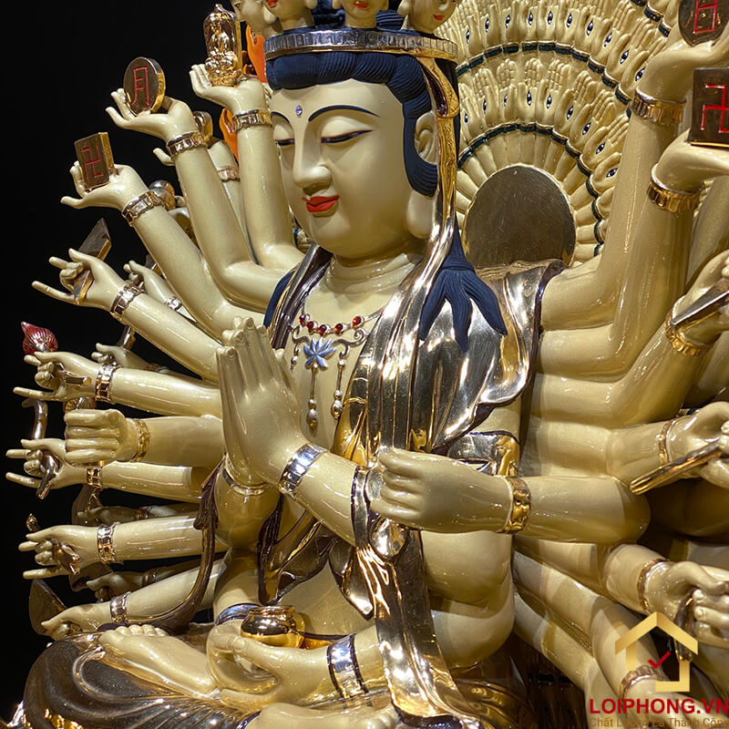 Tượng Thiên Thủ Thiên Nhãn Bằng Đồng Đài Loan Dát Vàng Cao Cấp cao 90cm