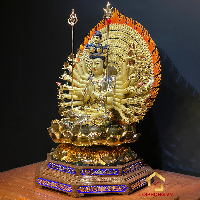 Tượng Thiên Thủ Thiên Nhãn Bằng Đồng Đài Loan Dát Vàng Cao Cấp cao 90cm