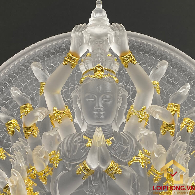 Tượng Thiên Thủ Thiên Nhãn Bằng Lưu Ly Viền Vàng Cao Cấp Cao 30cm