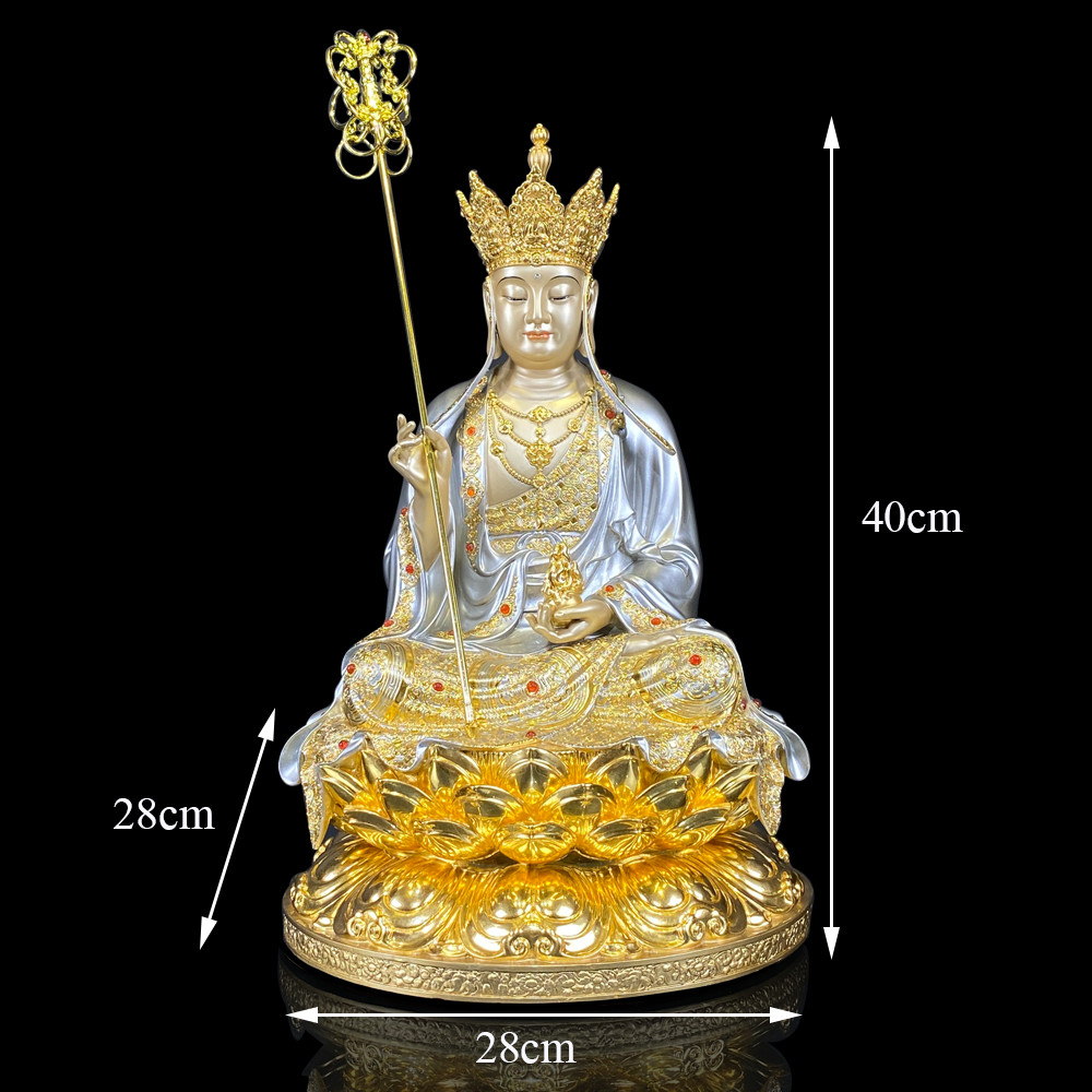 Tượng Địa Tạng Vương Bồ Tát bằng đồng dát bạc ấn bảo cao 30 – 40 – 48 – 60 cm