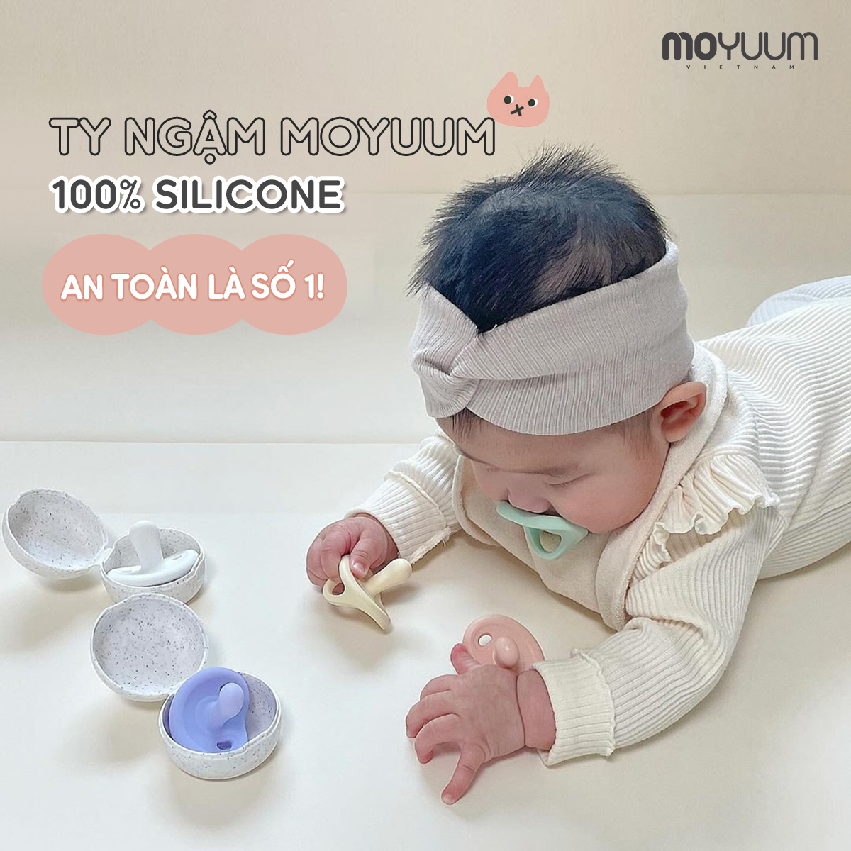 Ty ngậm 100% silicon Moyuum là lựa chọn an toàn cho bé từ sơ sinh