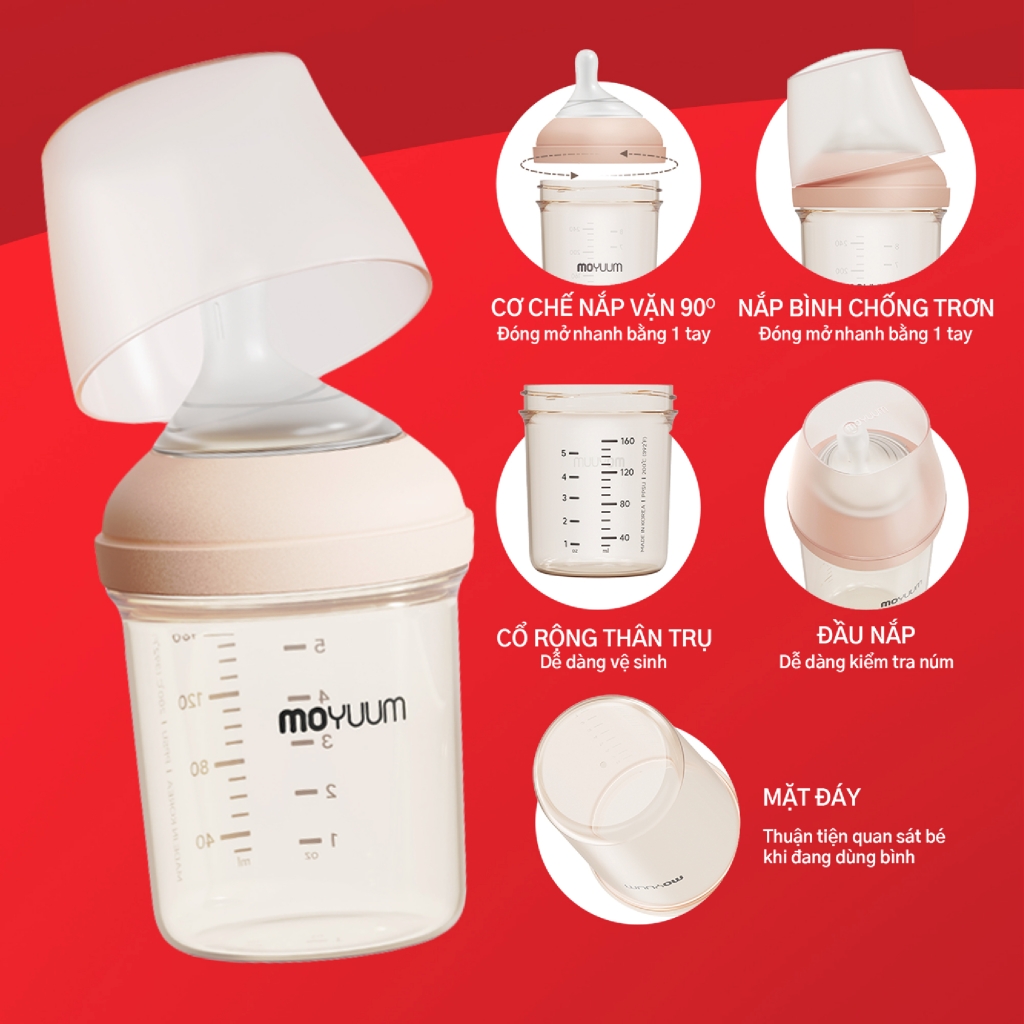 Bình sữa Moyuum PPSU Mov.aa - 160ml - Bản trơn