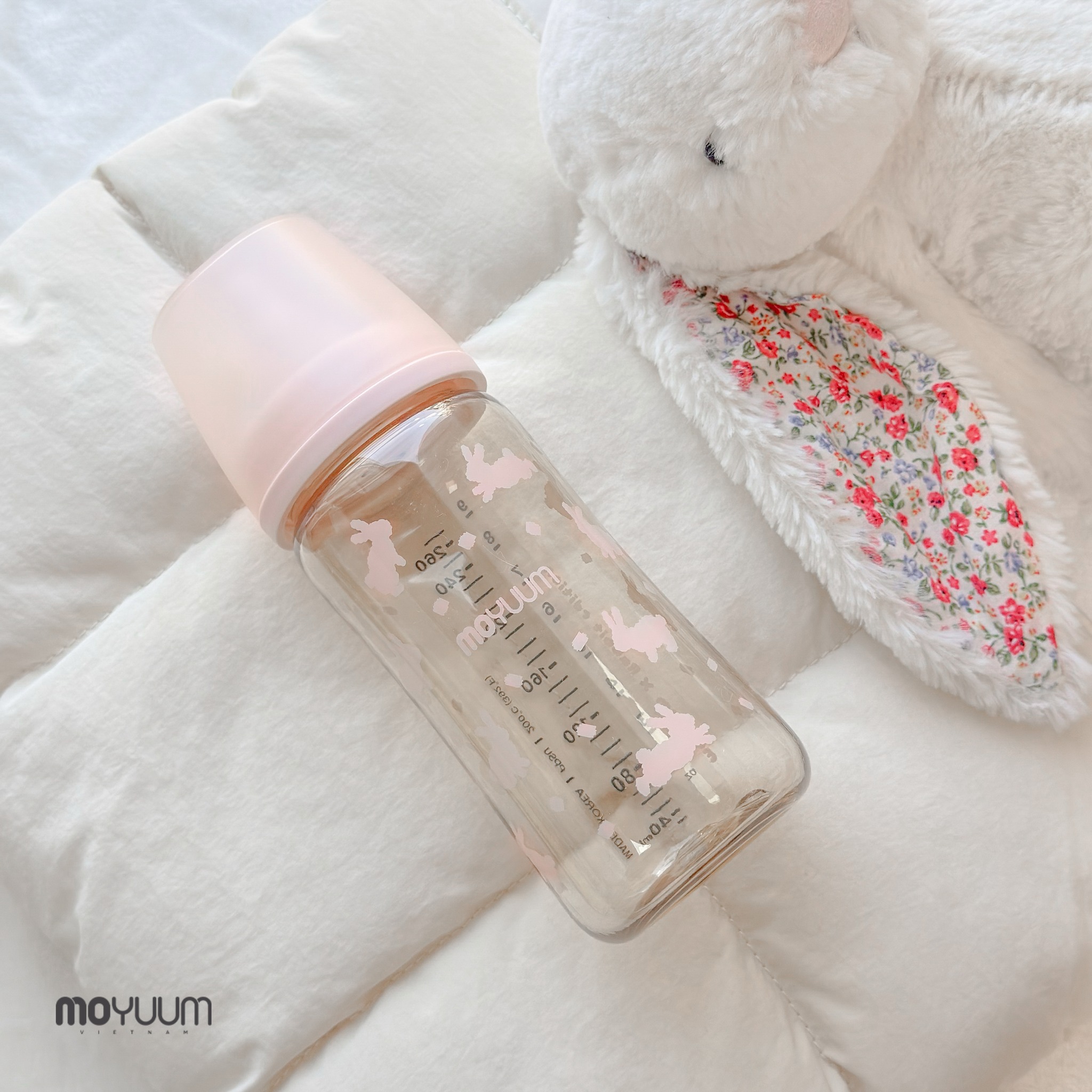 Thế hệ 3 - Bình PPSU Moyuum - Mẫu Thỏ hồng - 170ml/Kèm núm 1 (0-3m)