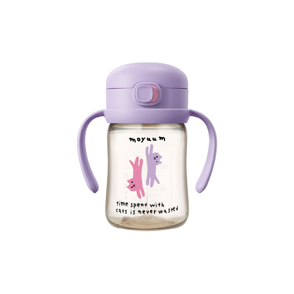 Bình tập uống Moyuum PPSU - 170ml - Mèo tím - Kèm Dây hút/dây trọng lực/tay cầm