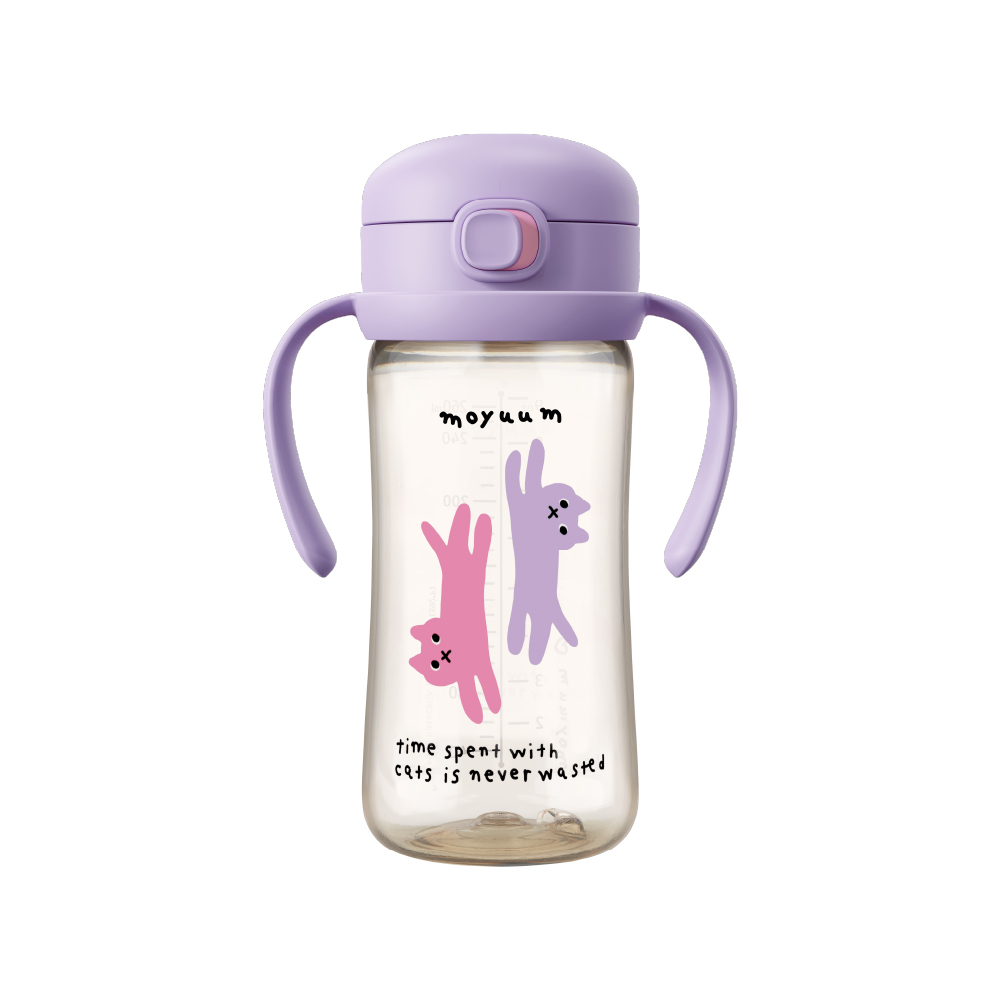 Bình tập uống Moyuum PPSU - 270ml - Mèo tím - Kèm Dây hút/dây trọng lực/tay cầm