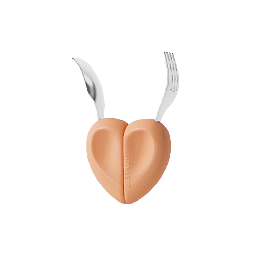 Bộ thìa dĩa Moyuum - Tay cầm silicon hình trái tim - Màu Cam TerraCotta