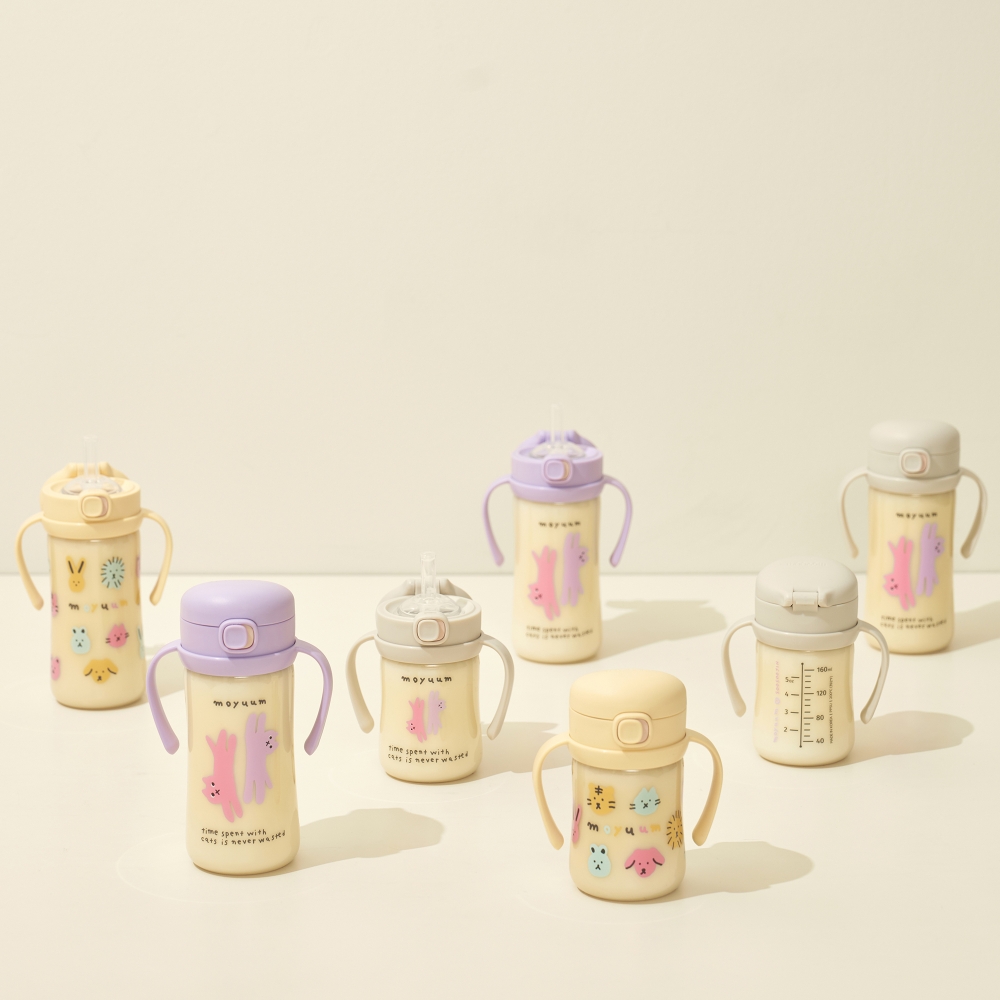 Bình tập uống Moyuum PPSU - 270ml - Mèo xám - Kèm Dây hút/dây trọng lực/tay cầm