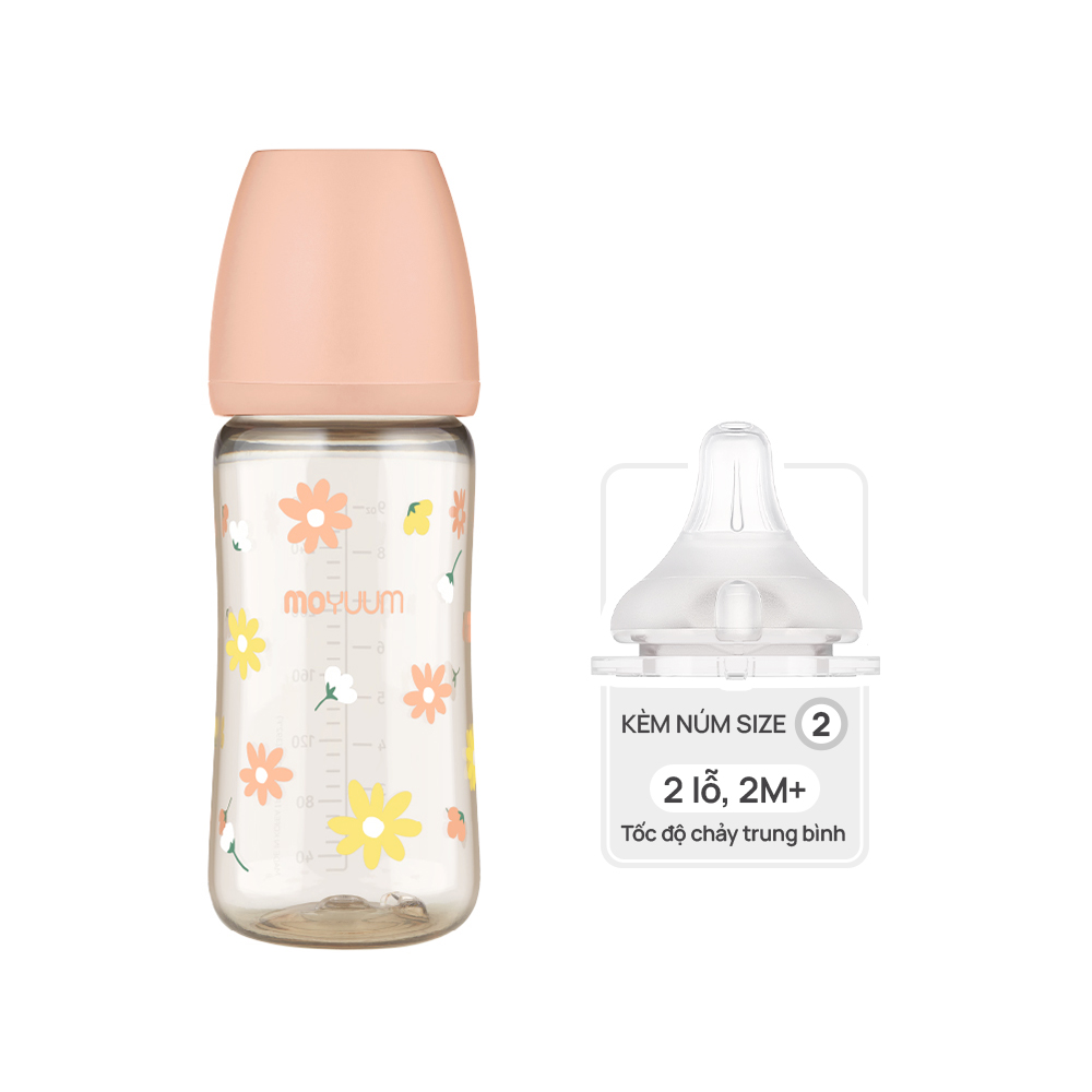 Bình sữa PPSU Moyuum - Hoa cúc - 270ml - Kèm núm 2