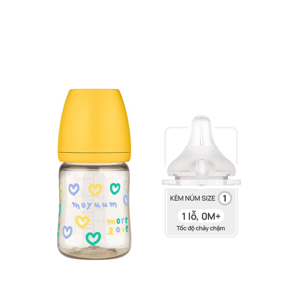 Bình sữa PPSU Moyuum - Tim vàng - 170ml - Kèm núm 1
