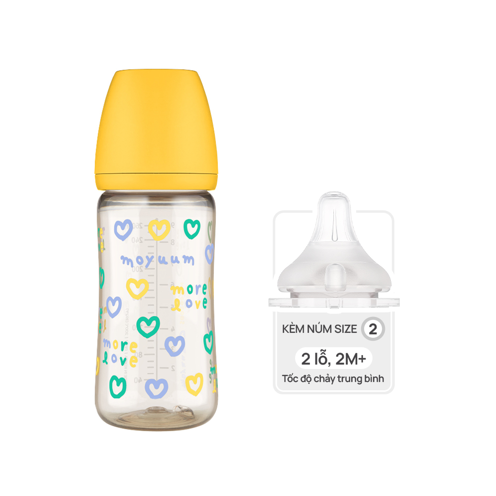 Bình sữa PPSU Moyuum - Tim vàng - 270ml - Kèm núm 2