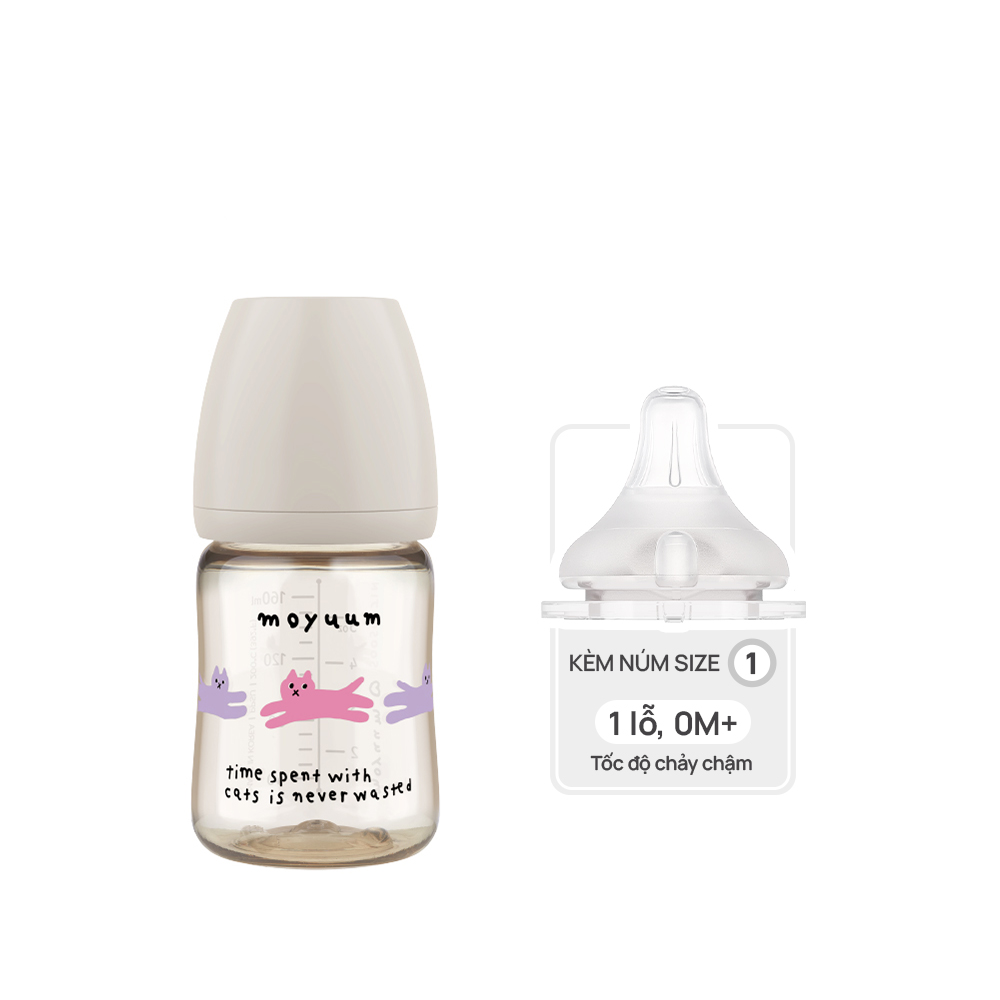 [DEAL XẢ KHO] Bình sữa PPSU Moyuum - Mèo xám - 170ml - Kèm núm 1