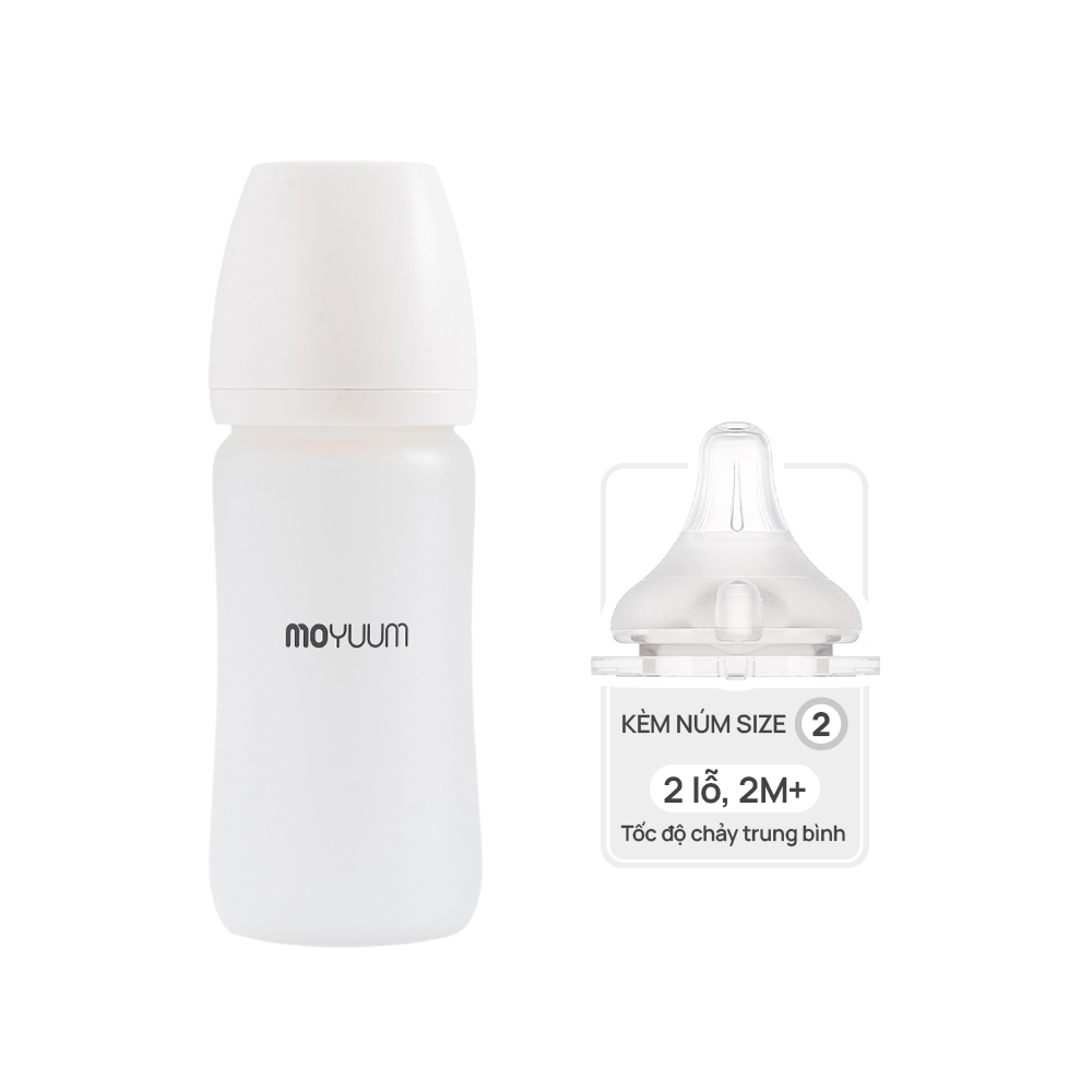Bình sữa Thủy tinh tráng silicon Moyuum - 240ml - Kèm núm 2