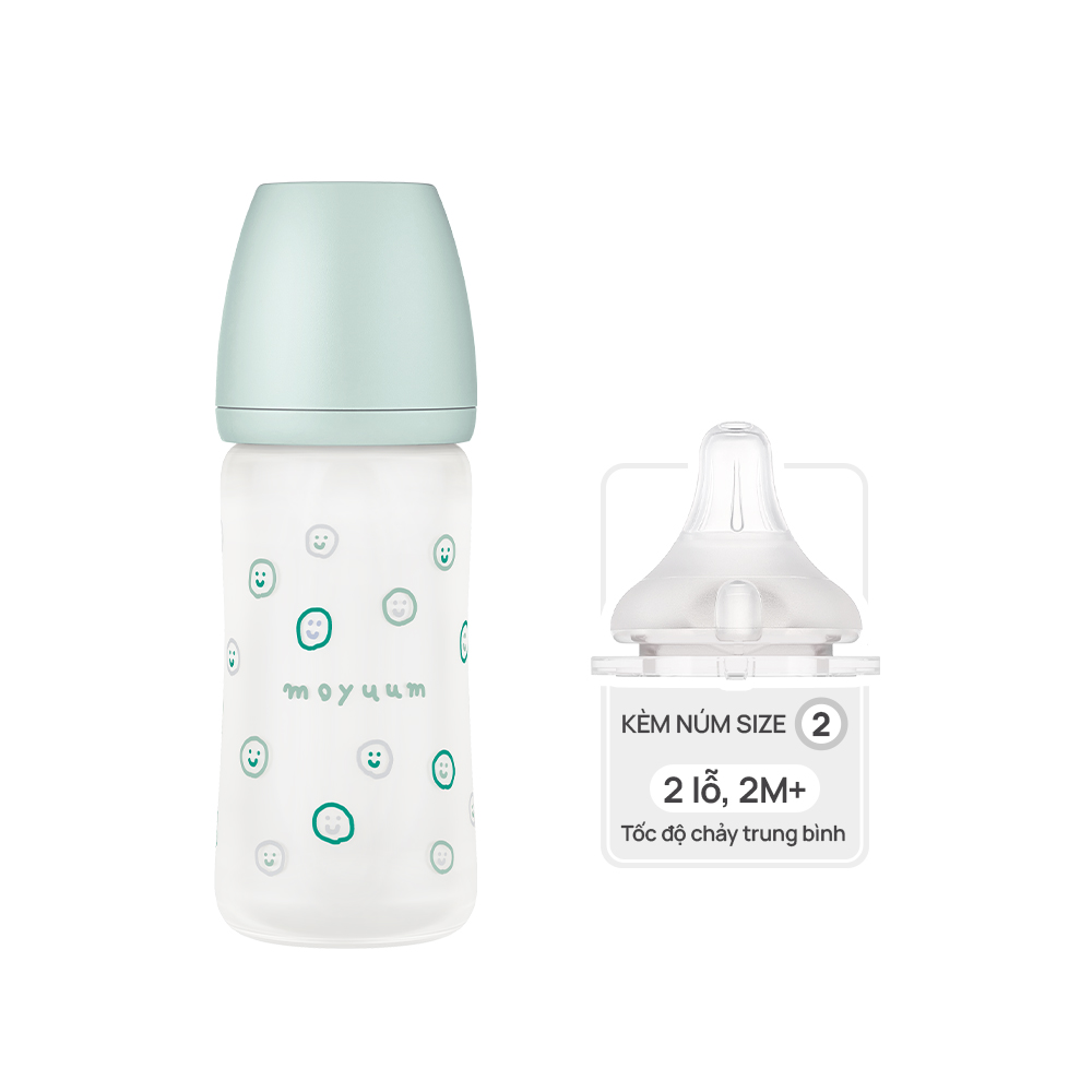 Bình sữa Thủy tinh tráng silicon Moyuum phiên bản Happy More - 150ml/240ml
