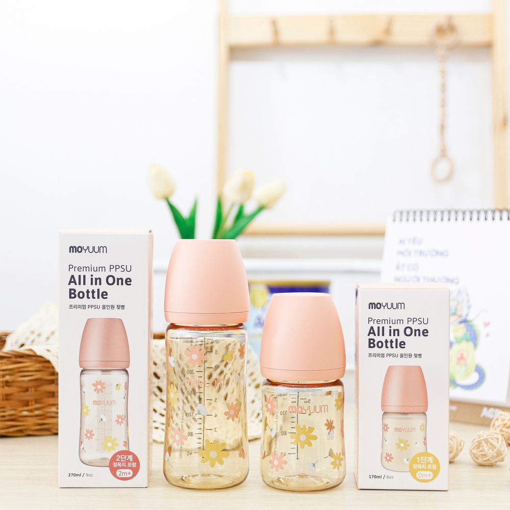 Bình sữa PPSU Moyuum - Hoa cúc - 270ml - Kèm núm 2