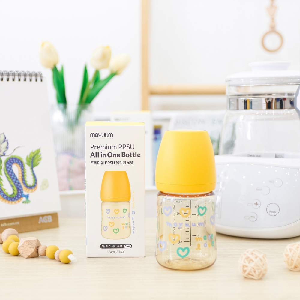 Bình sữa PPSU Moyuum - Tim vàng - 170ml - Kèm núm 1