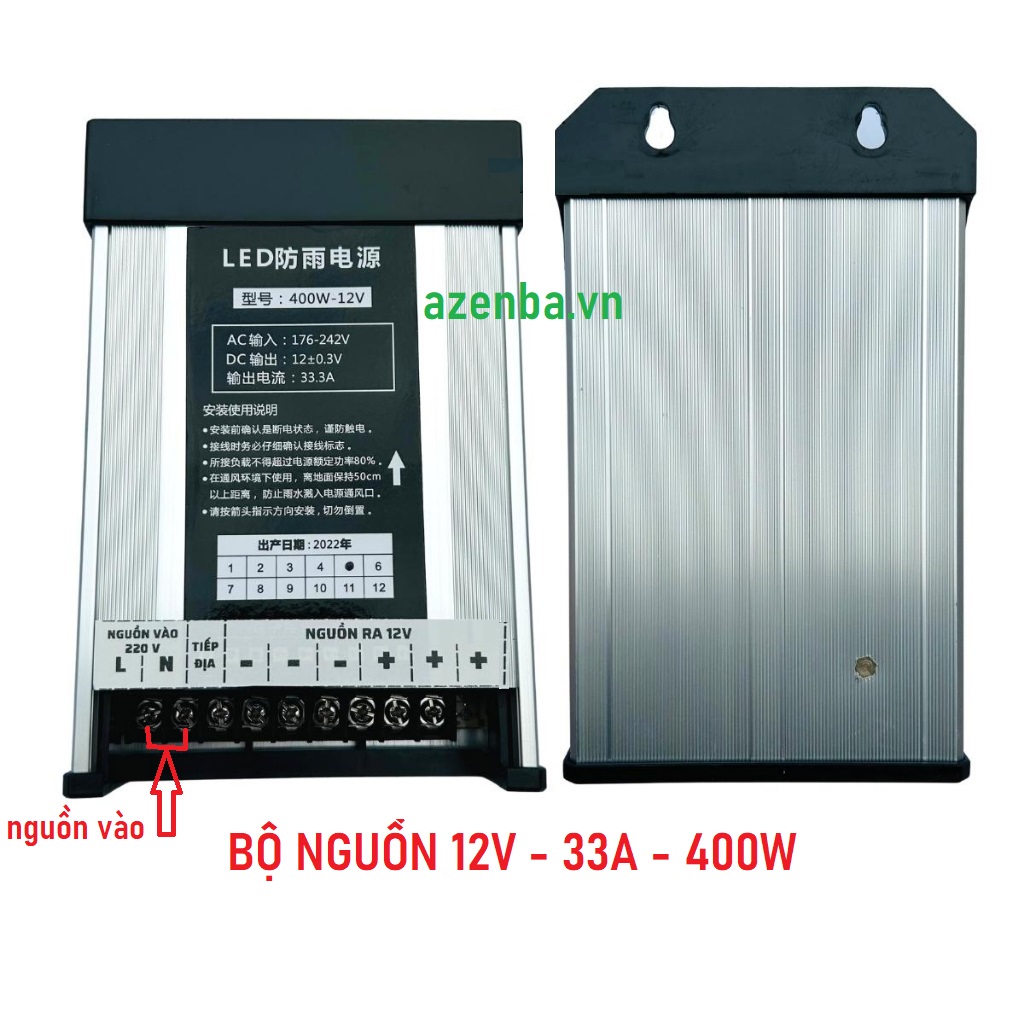 Bộ Nguồn 12V 33A, vỏ nhôm, 400W, kèm quạt tản, dùng được ngoài trời cho led đúc f5, led dán, led bảng