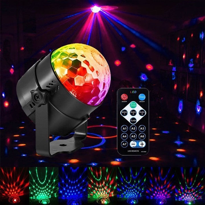 Đèn Led Xoay 7 Màu, Chớp Nháy Theo Nhạc, Trang Trí Decor, phòng Karaoke, có điều khiển
