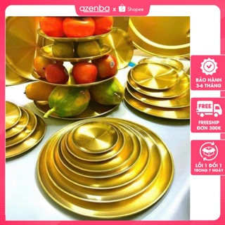 Bộ Đĩa Tròn Inox Mạ Vàng làm Khay Lễ để hoa quả Nhiều tầng, Bộ Đĩa đựng Thức Ăn Sang trọng