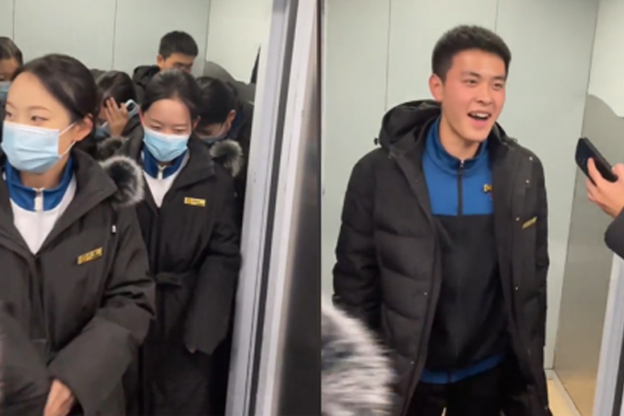 Anh chàng ngượng khi vào thang máy toàn nữ