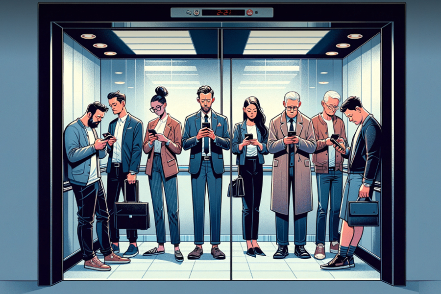 '10 người vào thang máy thì 9 xem điện thoại'