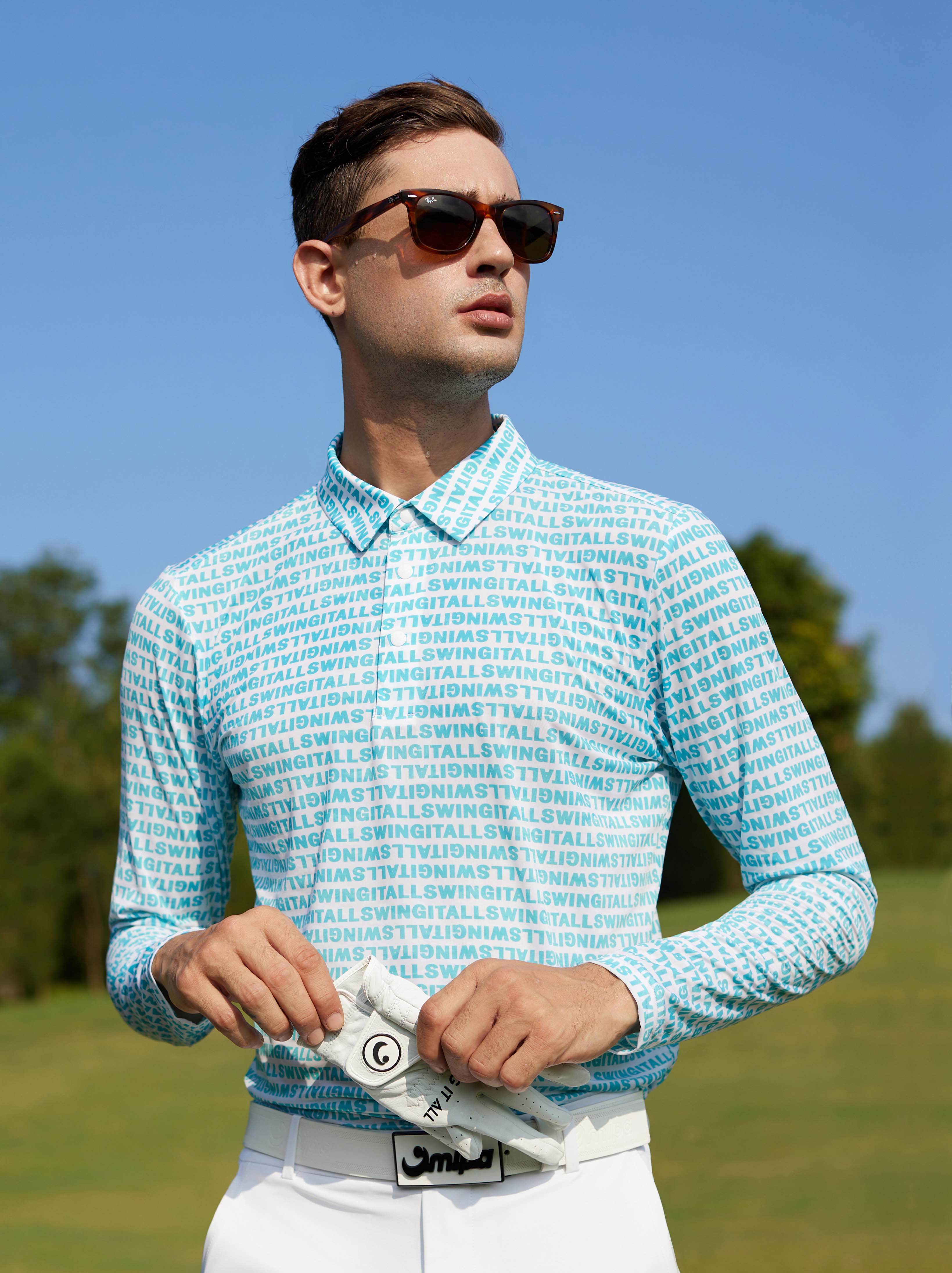 Men's long-sleeved golf shirt with SPF sun protection