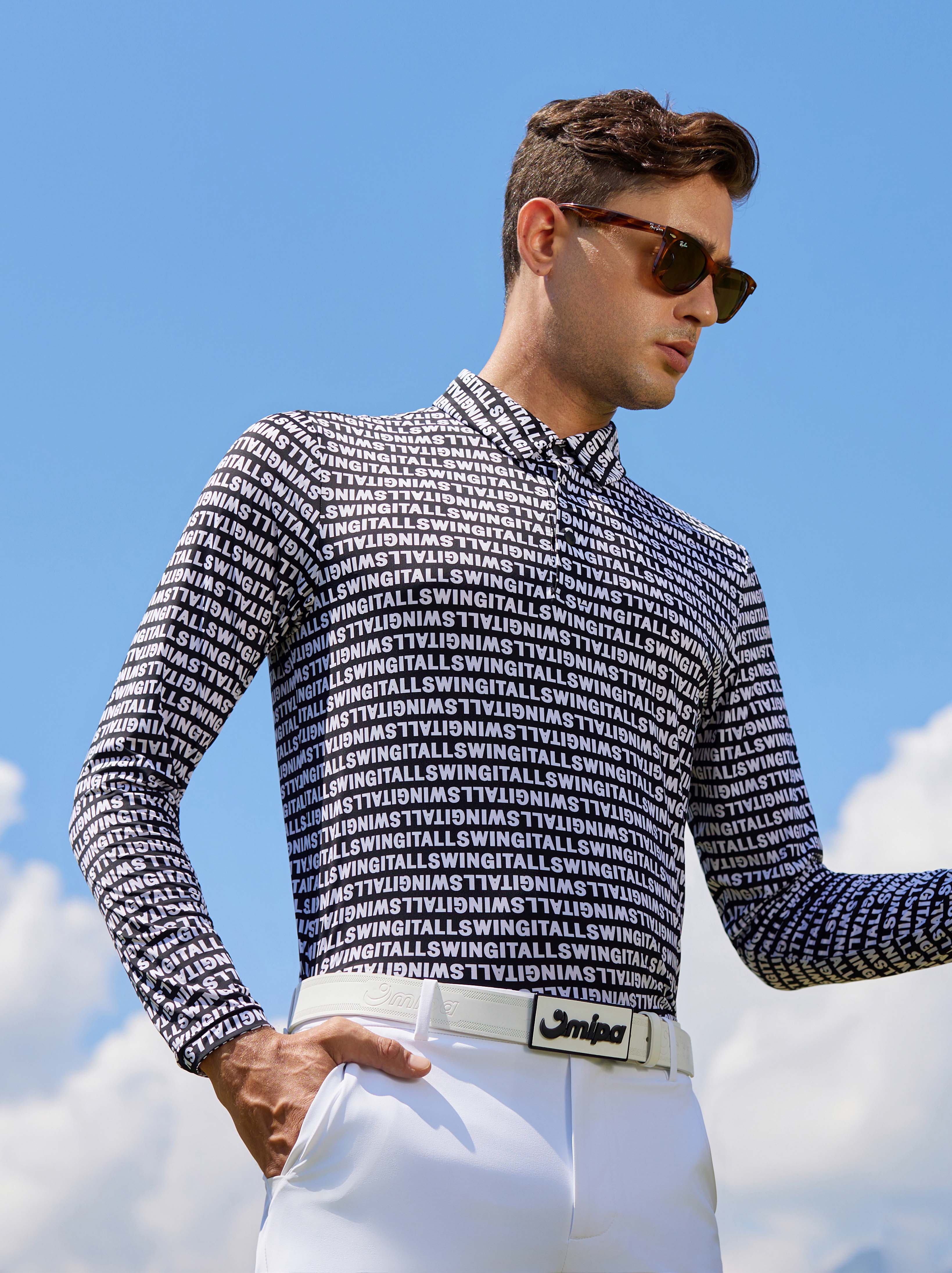 Men's long-sleeved golf shirt with SPF sun protection