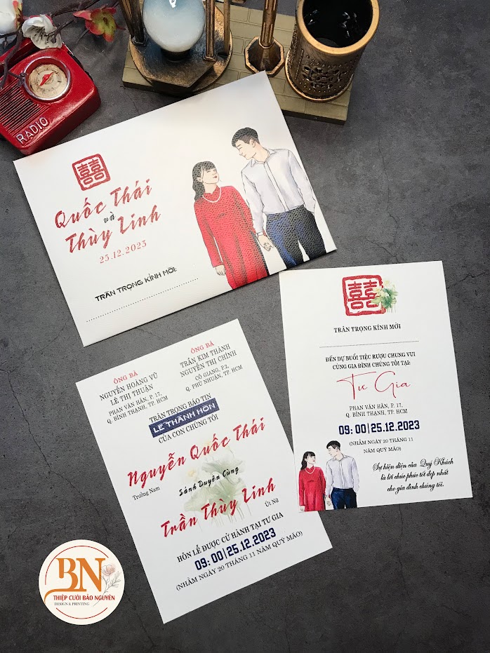(BN-BN31) Thiệp Cưới Giấy Gân Nhật Đơn Giản
