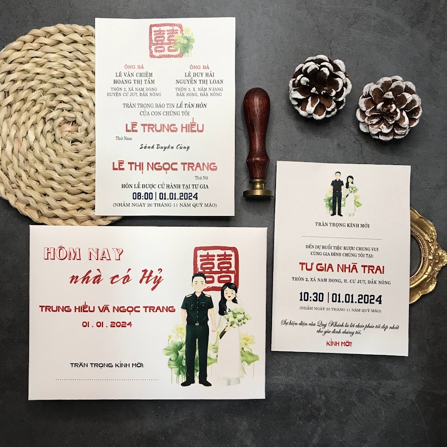 BN-BN38 Thiệp Cưới Giấy Gân Nhật Đơn Giản