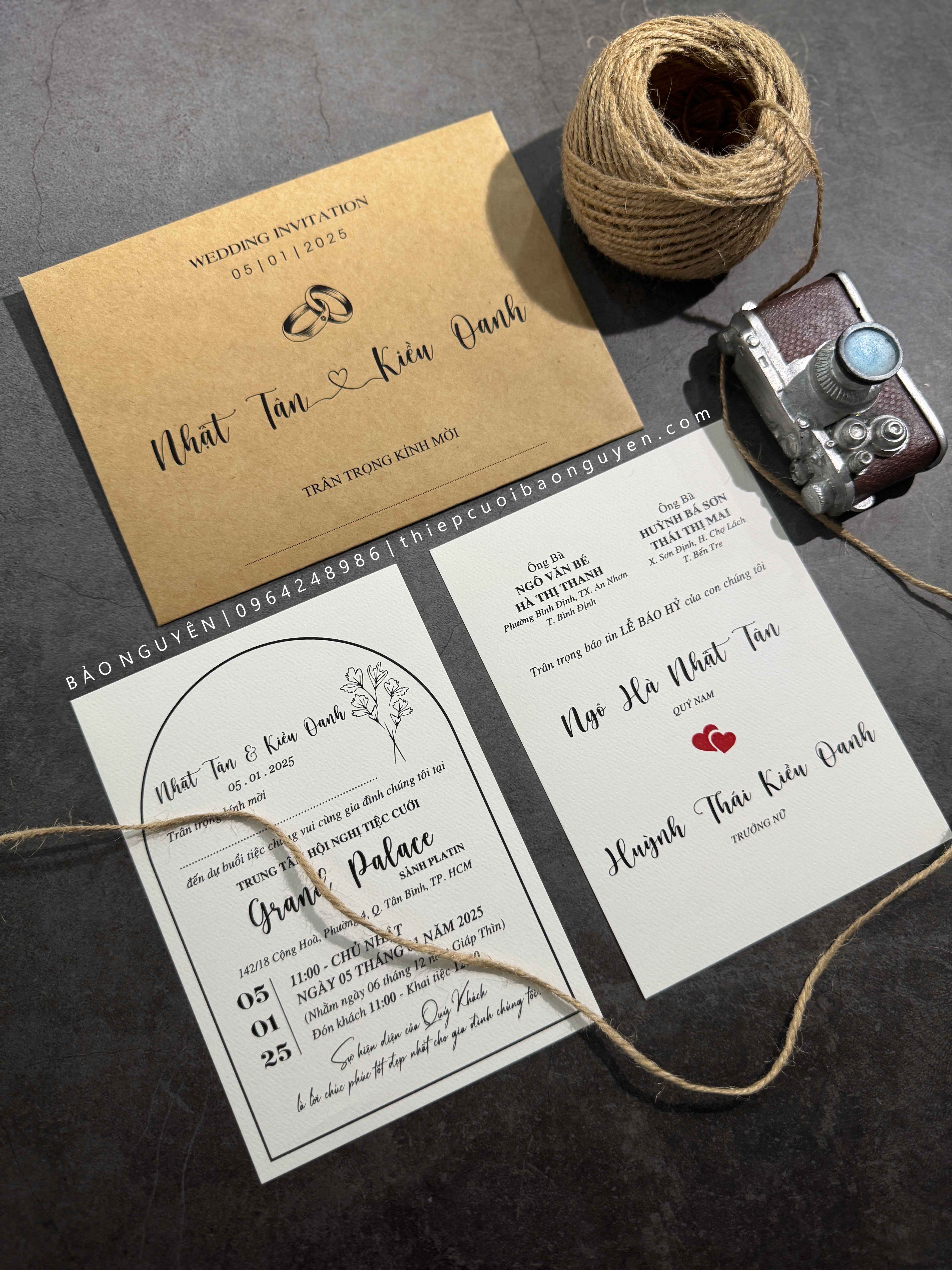 (BN-K052) Thiệp Cưới giấy Kraft cổ điển