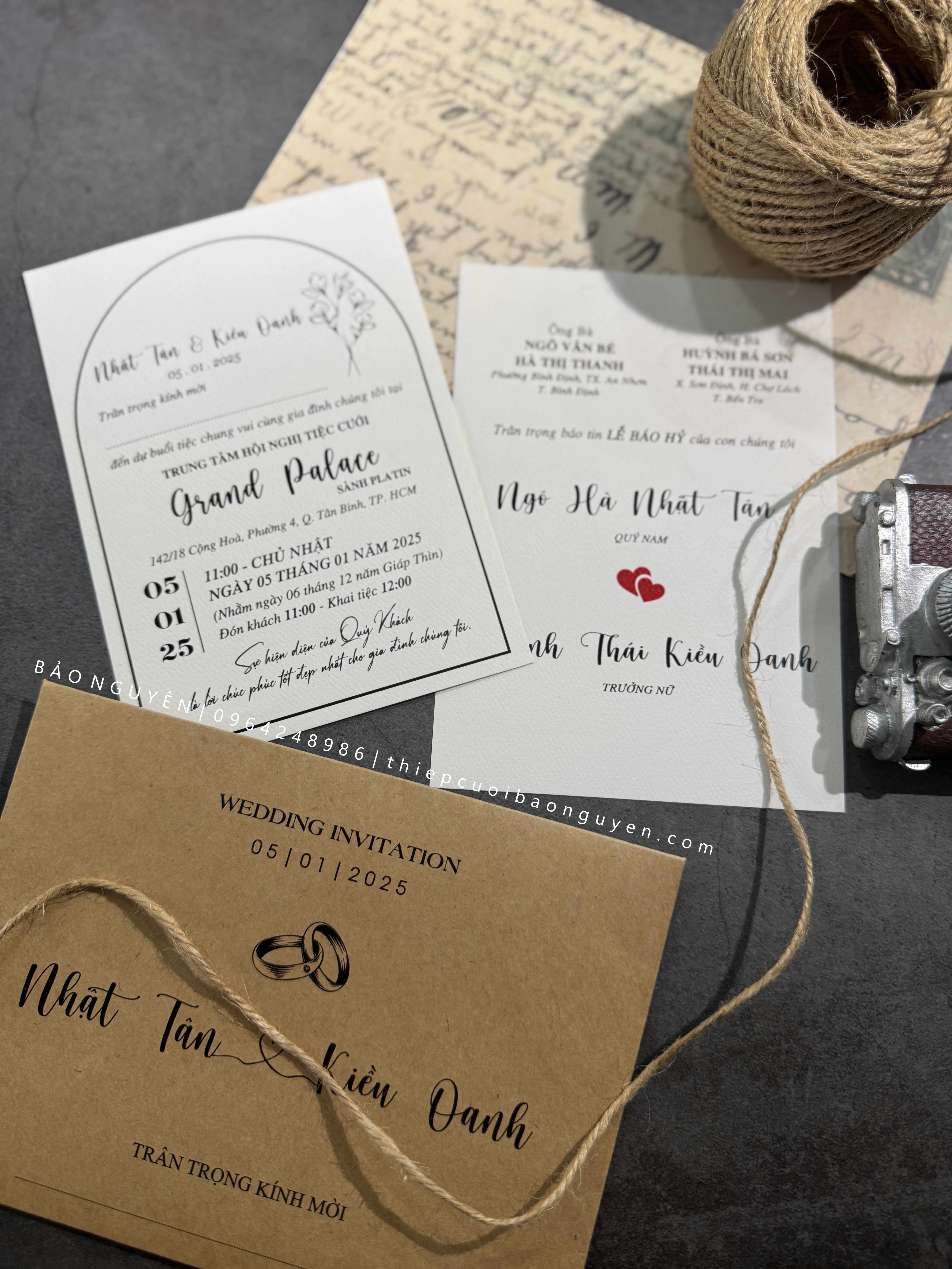 (BN-K052) Thiệp Cưới giấy Kraft cổ điển