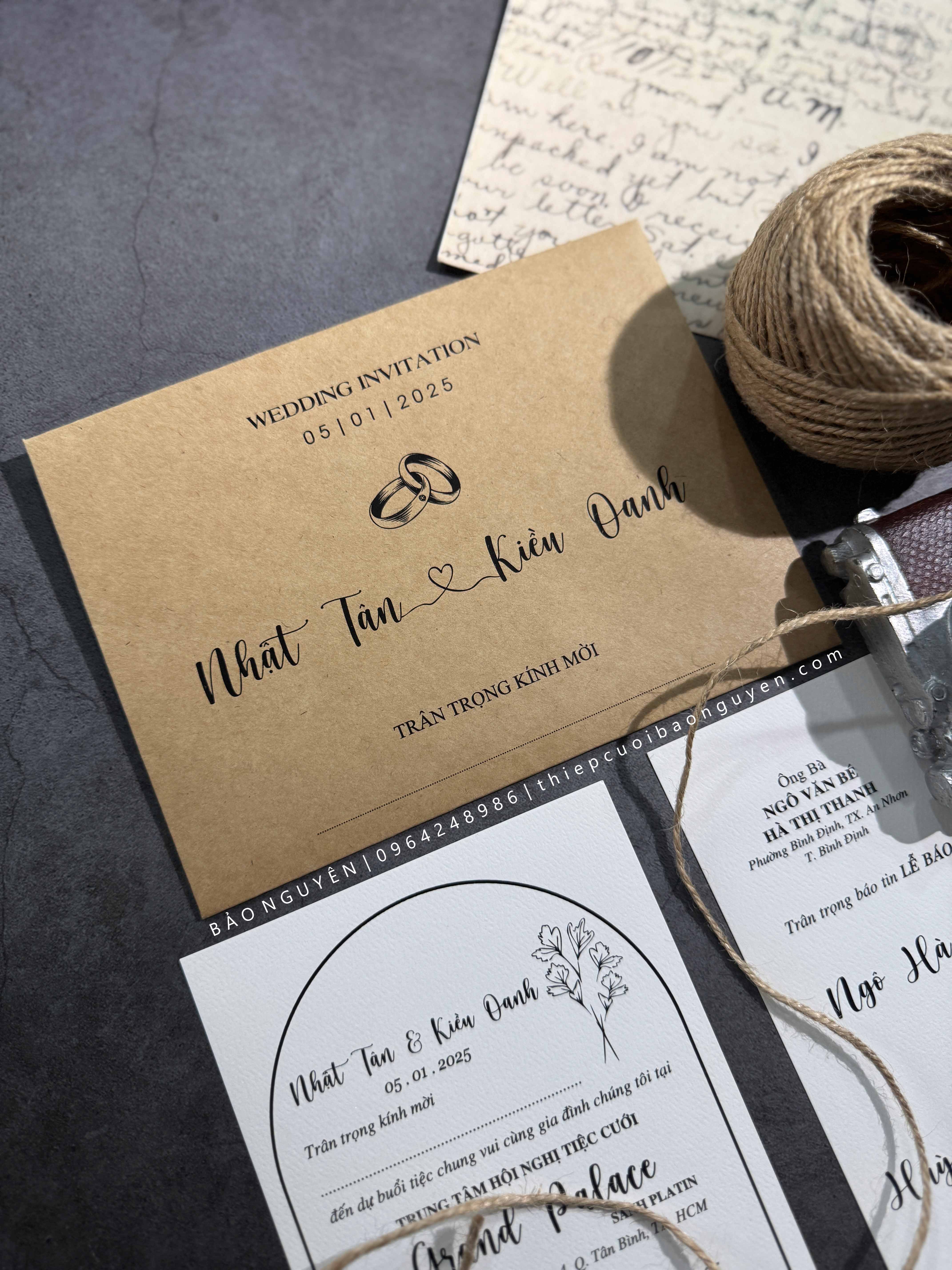 (BN-K052) Thiệp Cưới giấy Kraft cổ điển