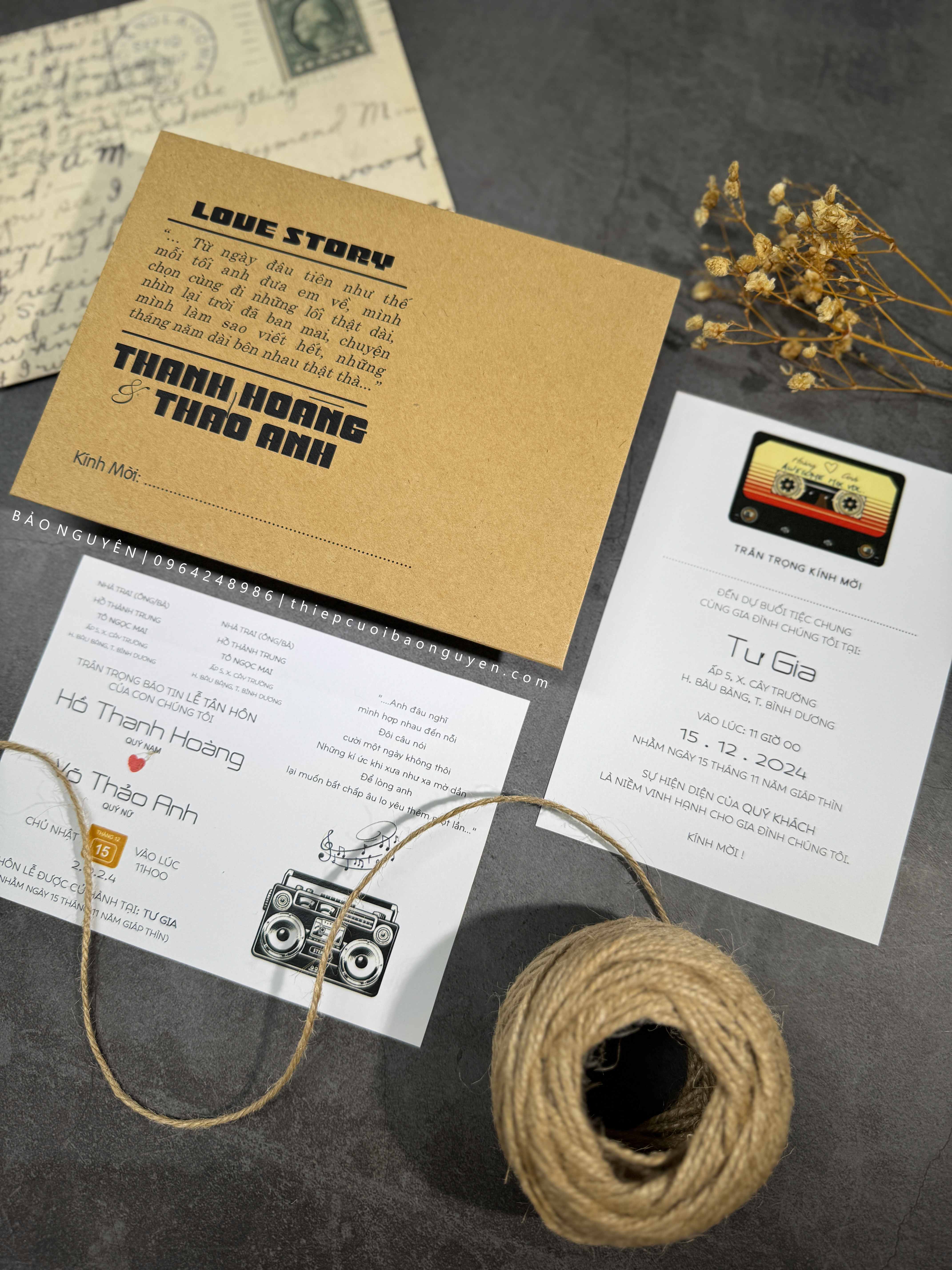 (BN-K054) Thiệp Cưới giấy Kraft cổ điển