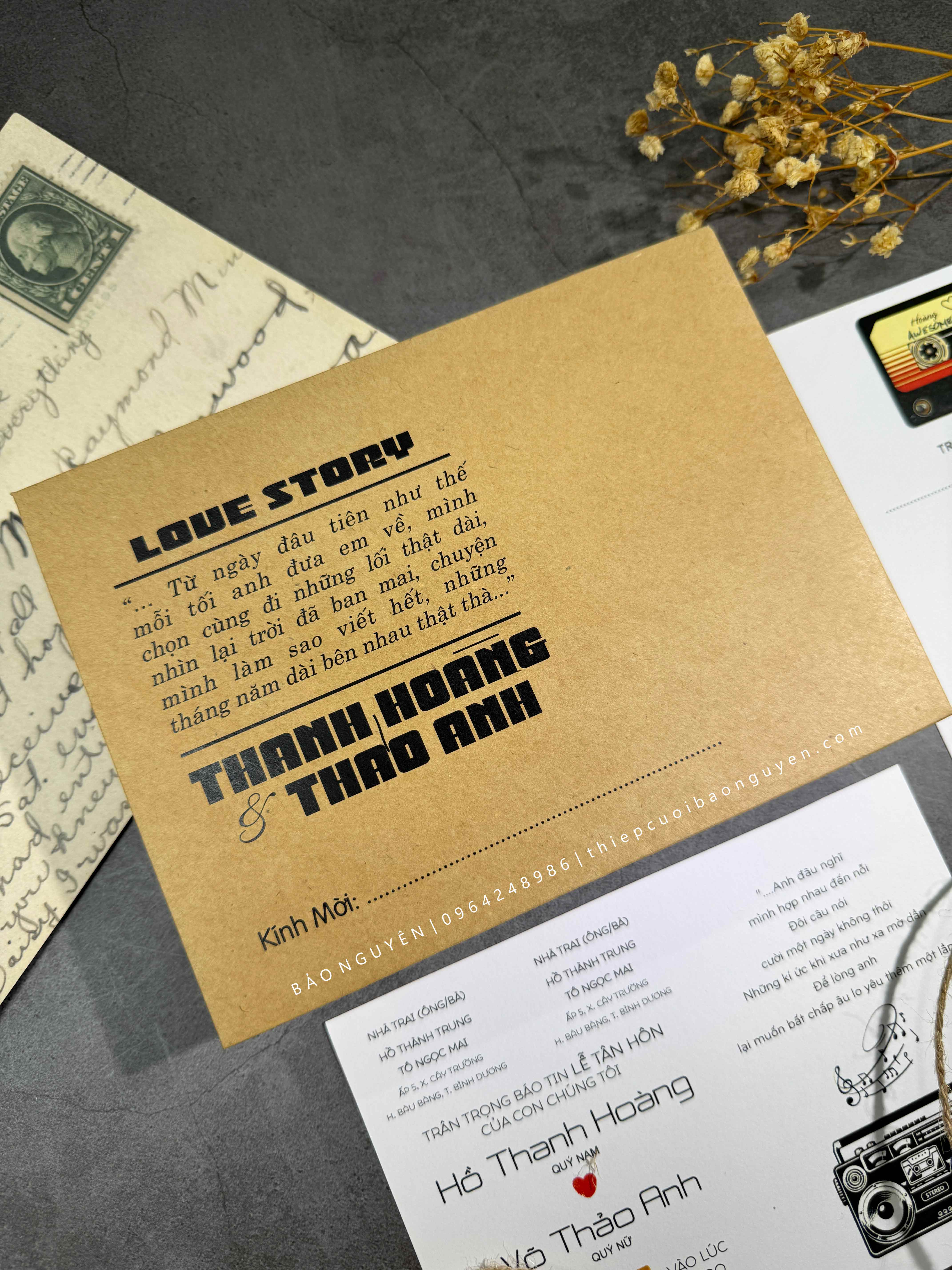 (BN-K054) Thiệp Cưới giấy Kraft cổ điển