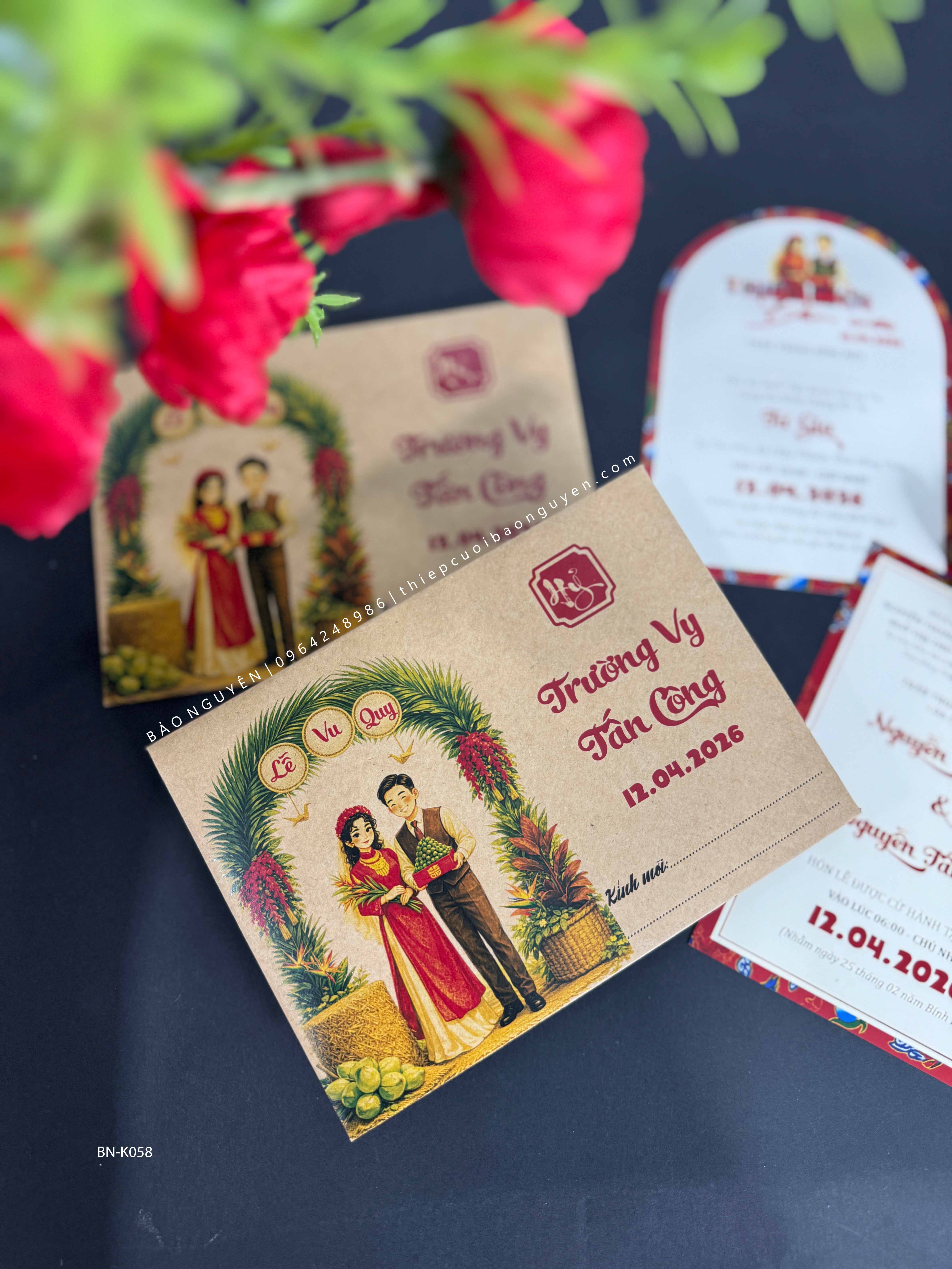 (BN-K058) Thiệp Cưới giấy Kraft cổ điển_retro