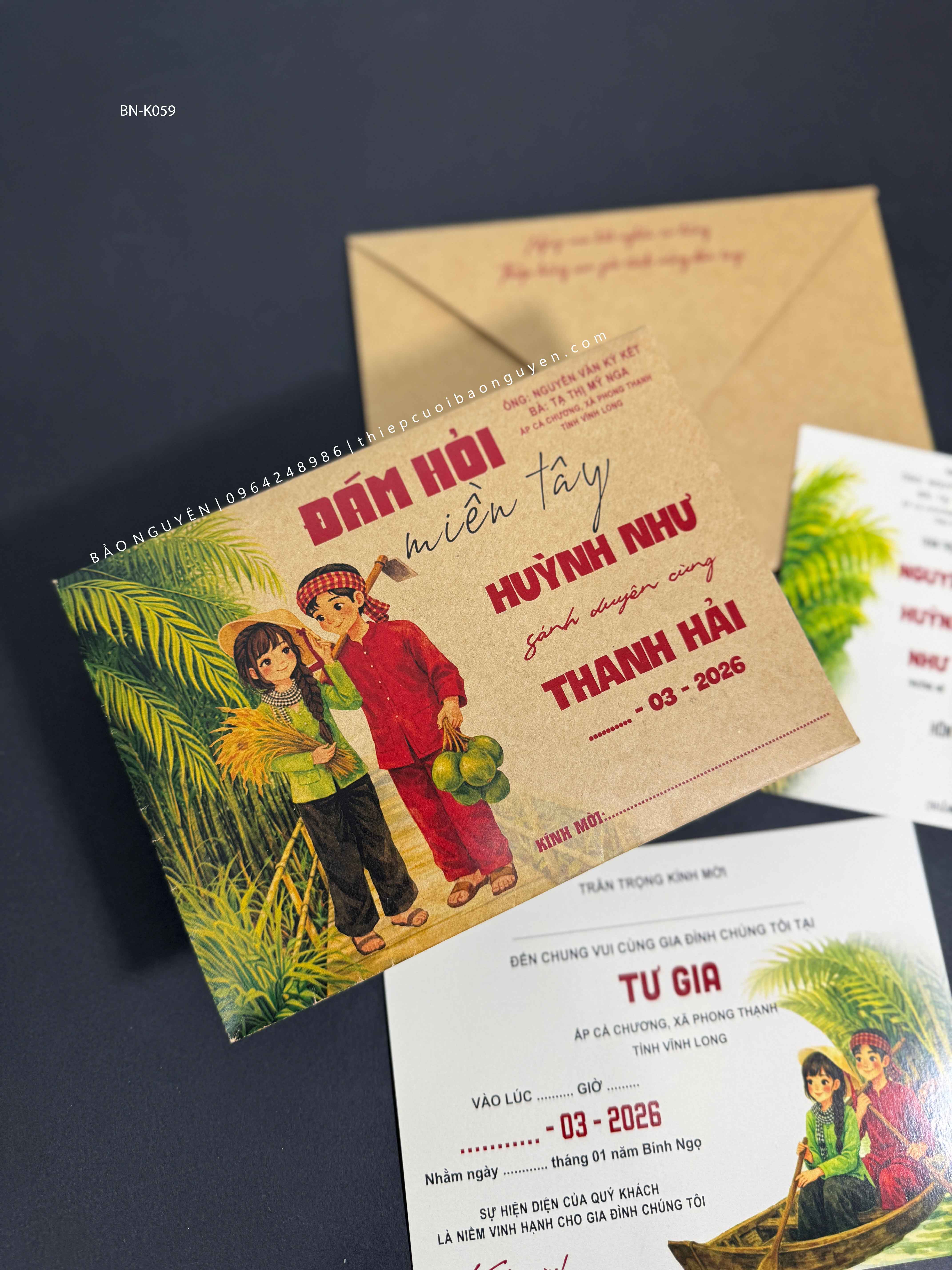 (BN-K059) Thiệp Cưới giấy Kraft cổ điển_retro