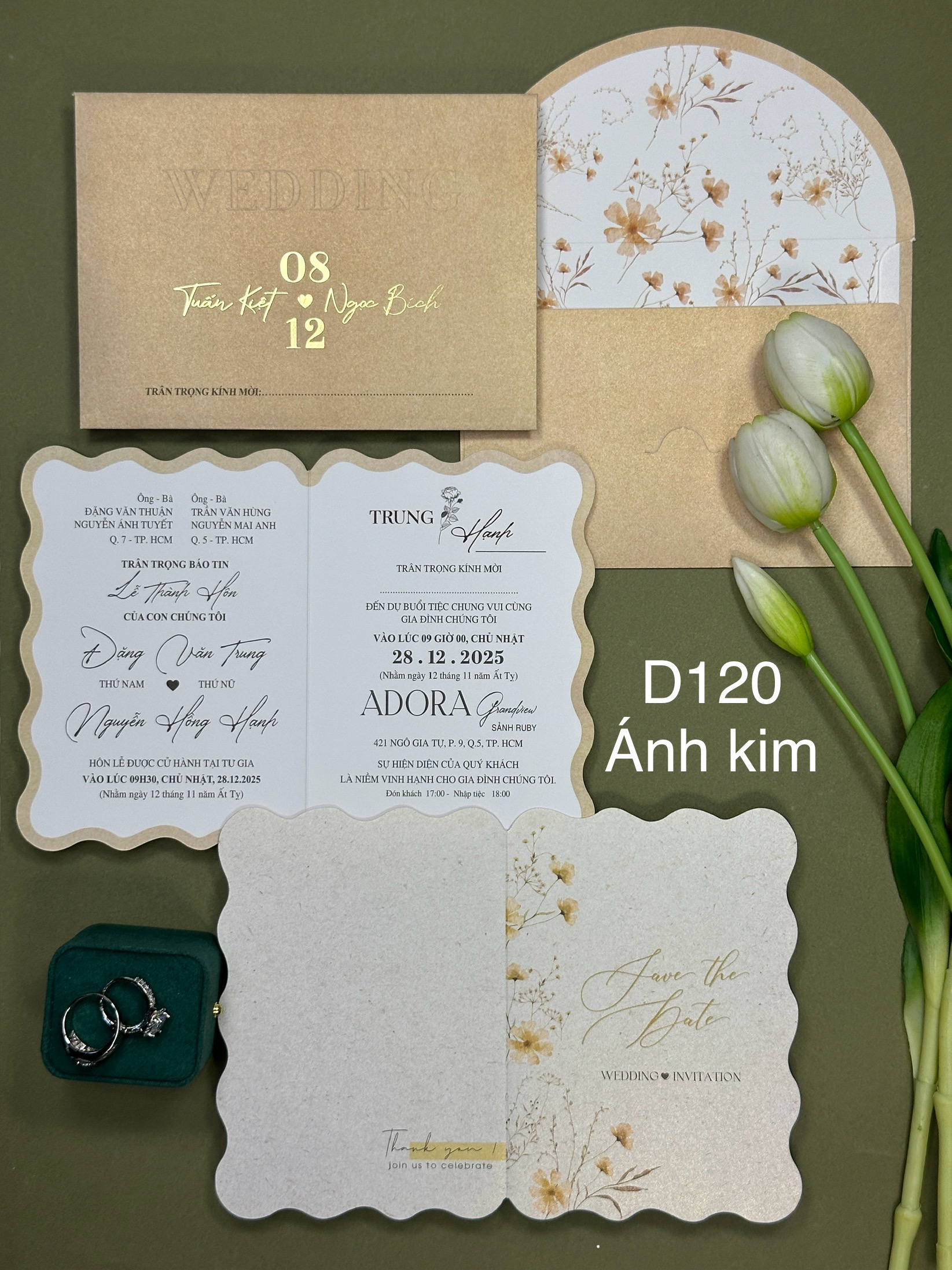 (D120) Thiệp Cưới Ép Kim Cao Cấp