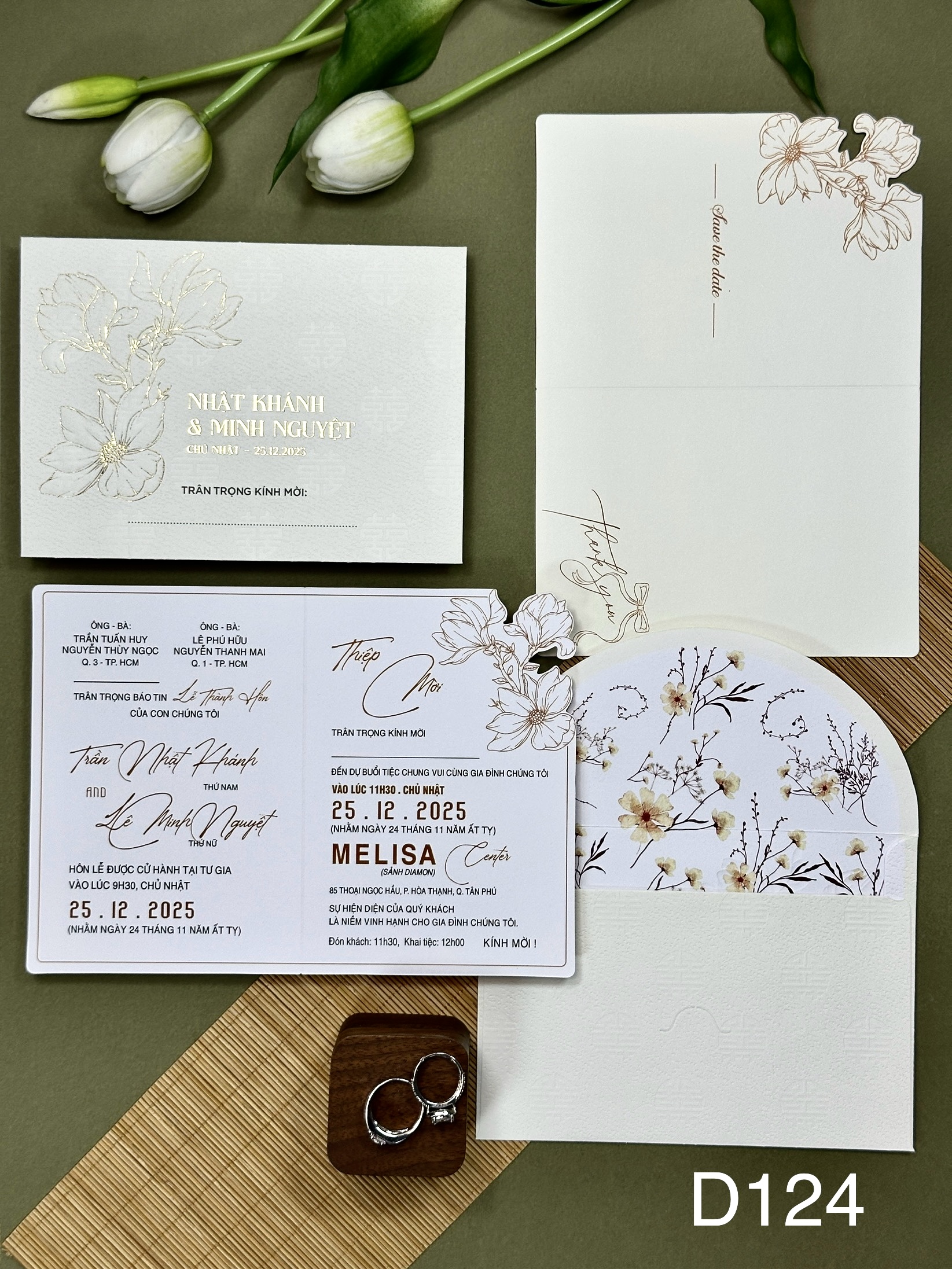 (D124) Thiệp Cưới Ép Kim Cao Cấp