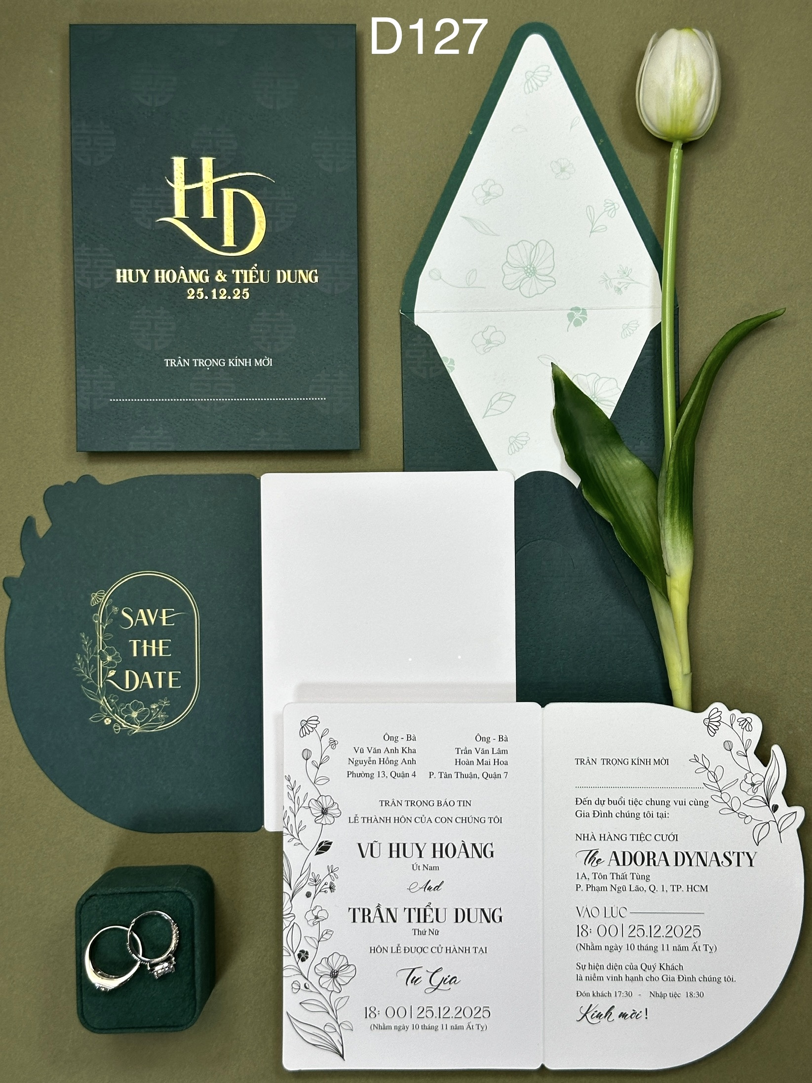 (D127-RUỘT ĐÔI) Thiệp Cưới Ép Kim Cao Cấp