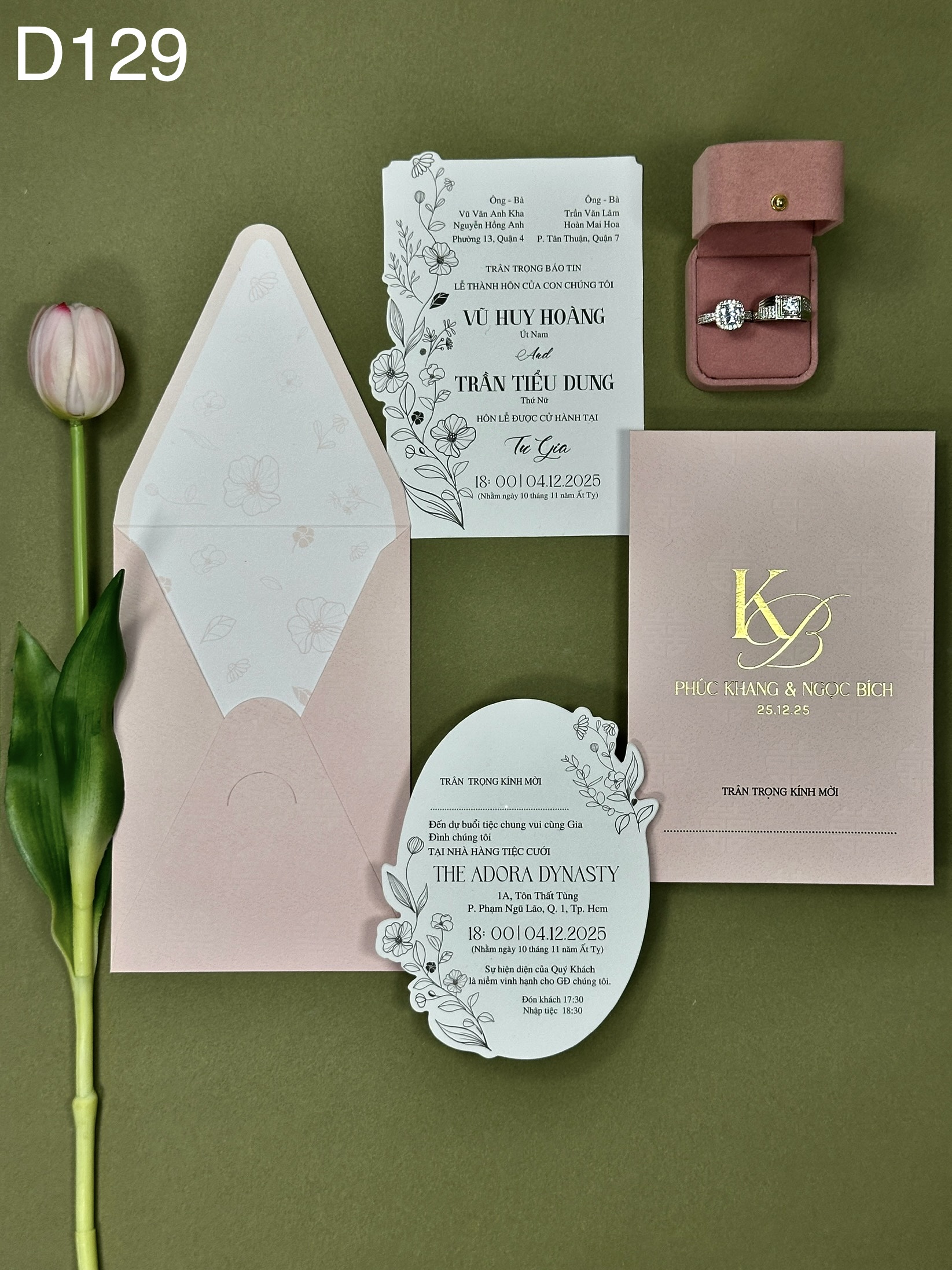 (D129-RUỘT RỜI) Thiệp Dập Nổi Ép Kim Cao Cấp