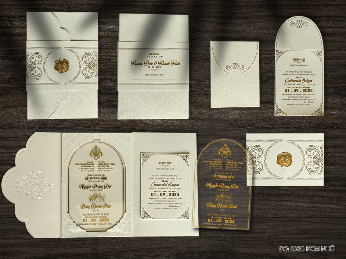 (DQ2322-kem nhũ) Thiệp Cưới Ép Kim Cao Cấp/Thiệp Cưới Luxury