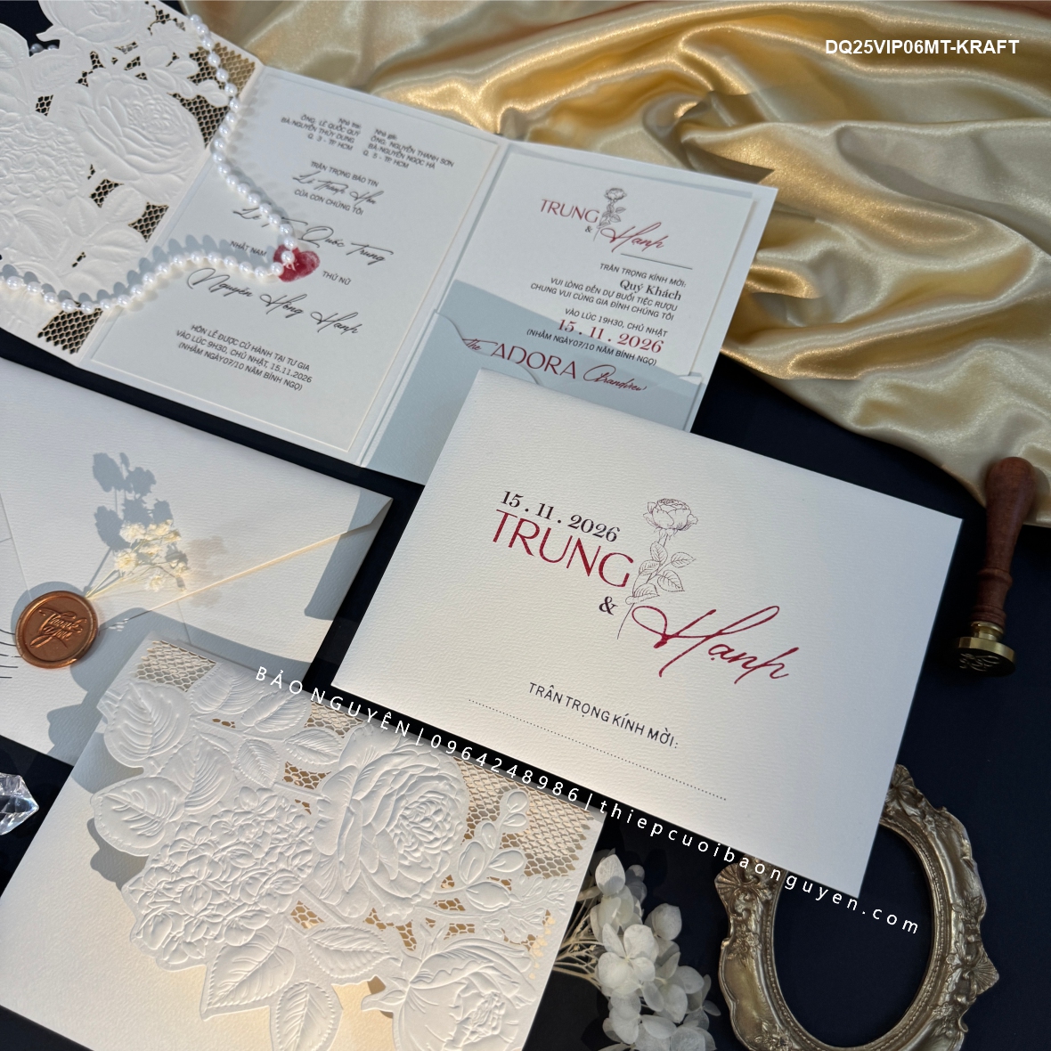 (DQ25VIP06MT- Kraft kem) Thiệp Cưới Cao Cấp Ép Kim