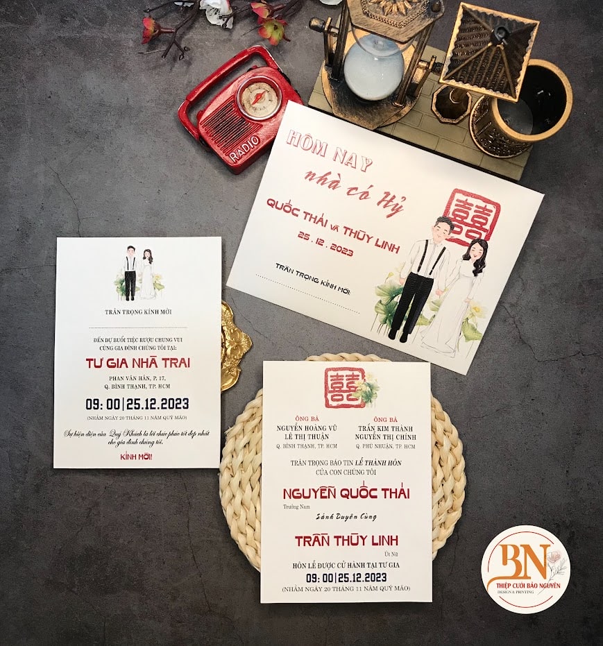 (BN-BN32) Thiệp Cưới Giấy Gân Nhật Đơn Giản