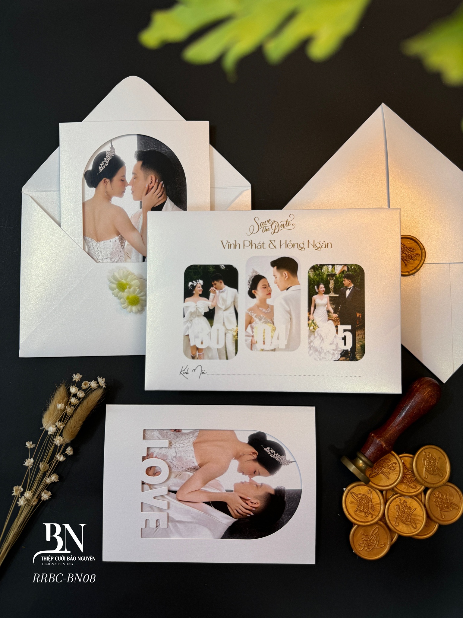 (RRH-BN008) Thiệp Cưới In Hình Giấy Ánh Kim