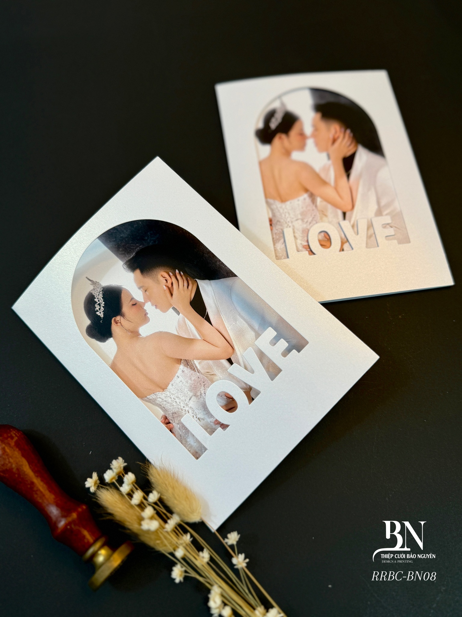 (RRH-BN008) Thiệp Cưới In Hình Giấy Ánh Kim