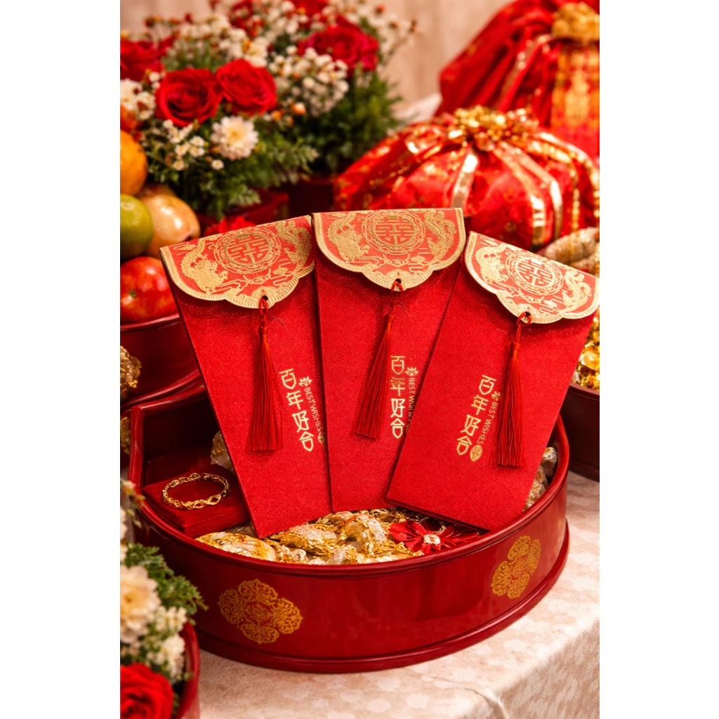 (Set 12) Bao lì xì bê tráp kim tuyến có tua rua