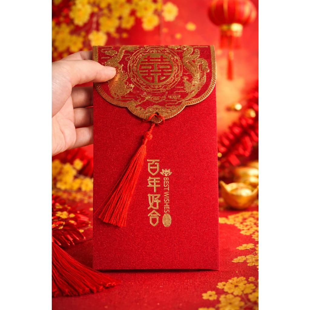 (Set 12) Bao lì xì bê tráp kim tuyến có tua rua