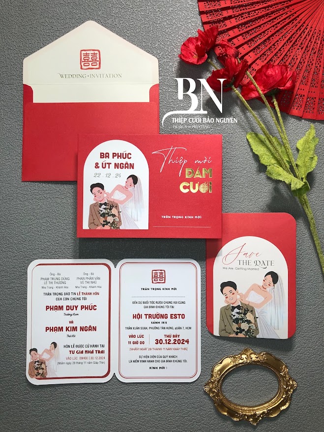 (PQ 1212) Thiệp Cưới Hiện Đại Ruột Gập Đôi