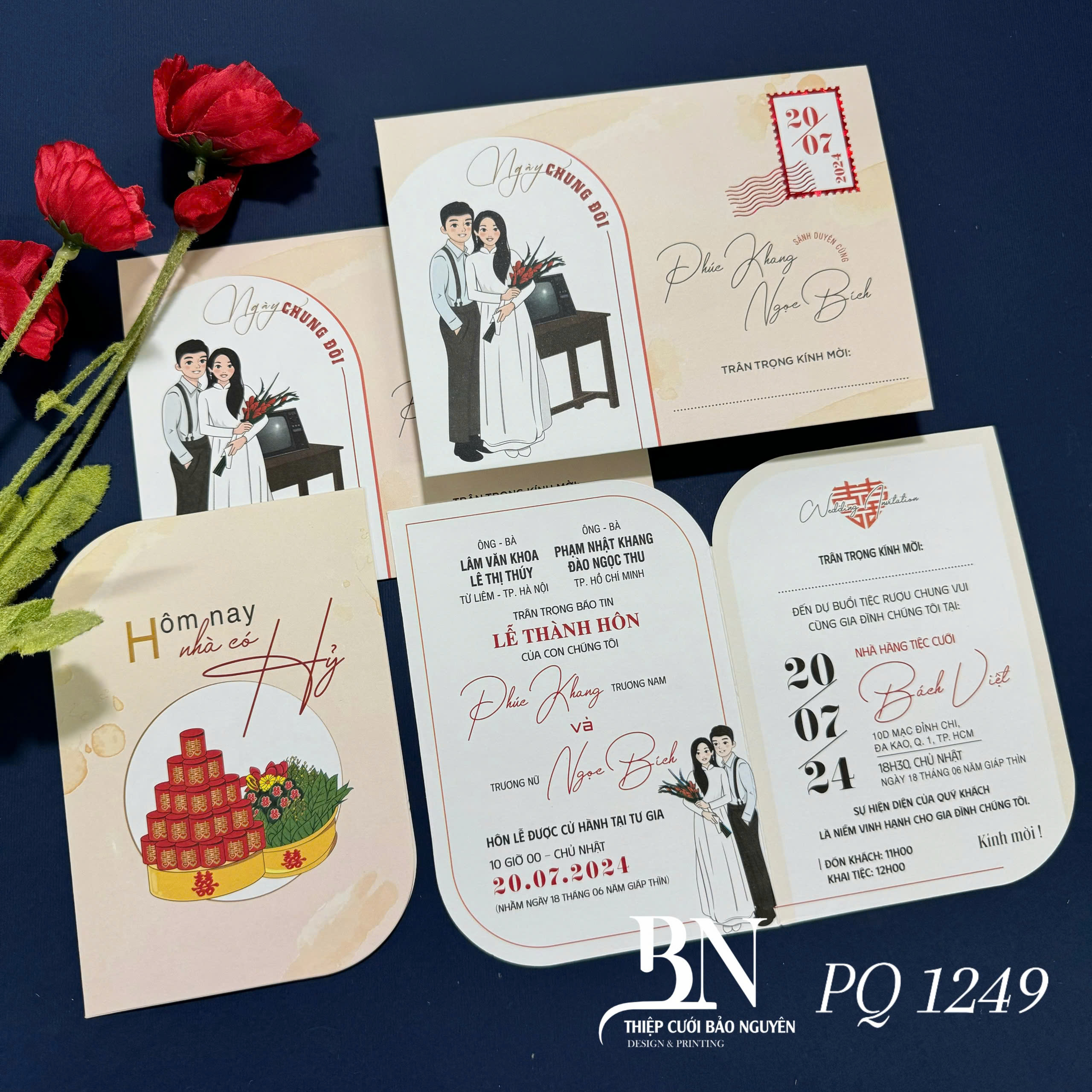 (PQ 1249) Thiệp Cưới Hiện Đại Có Ép Kim
