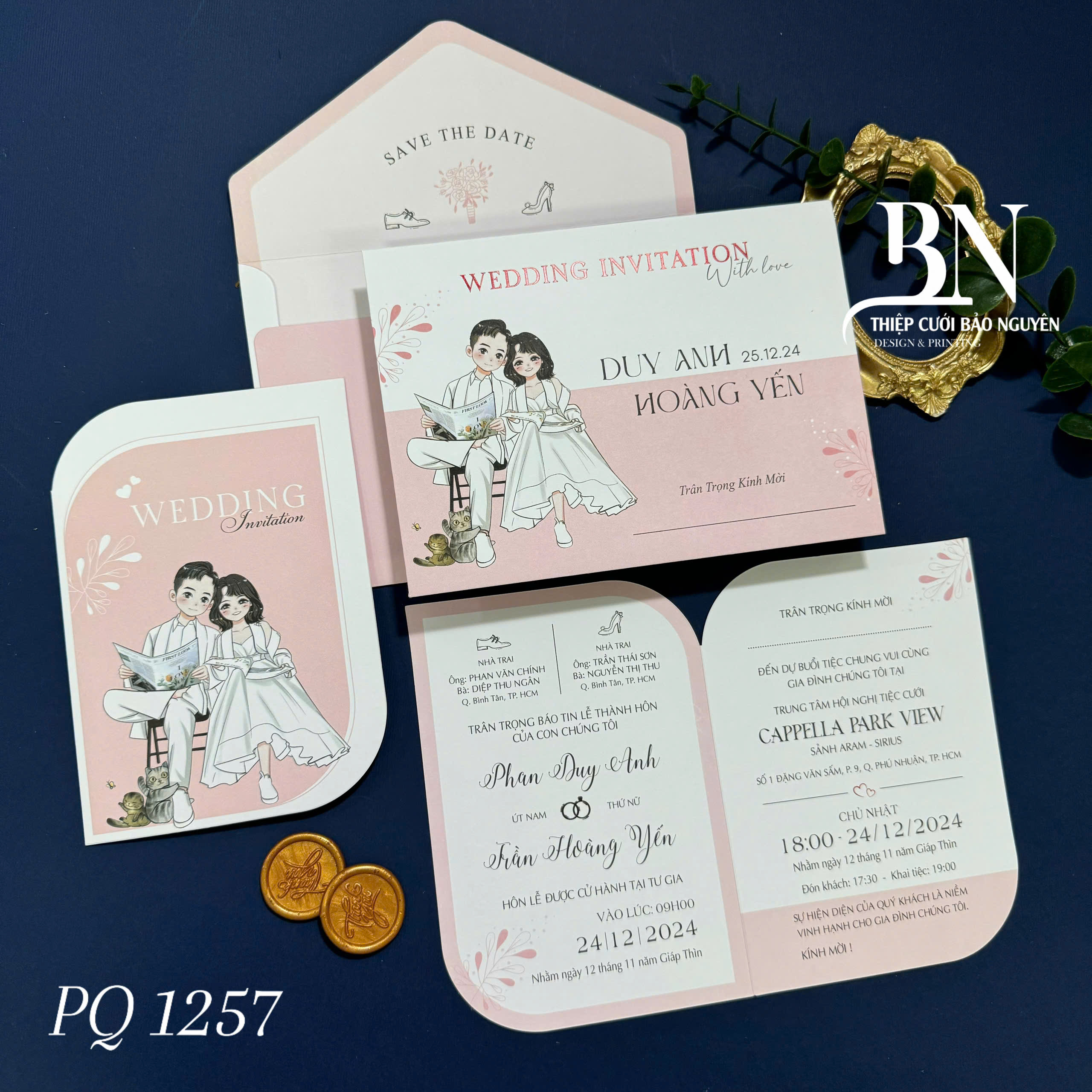 (PQ 1257) Thiệp Cưới Hiện Đại Có Ép Kim